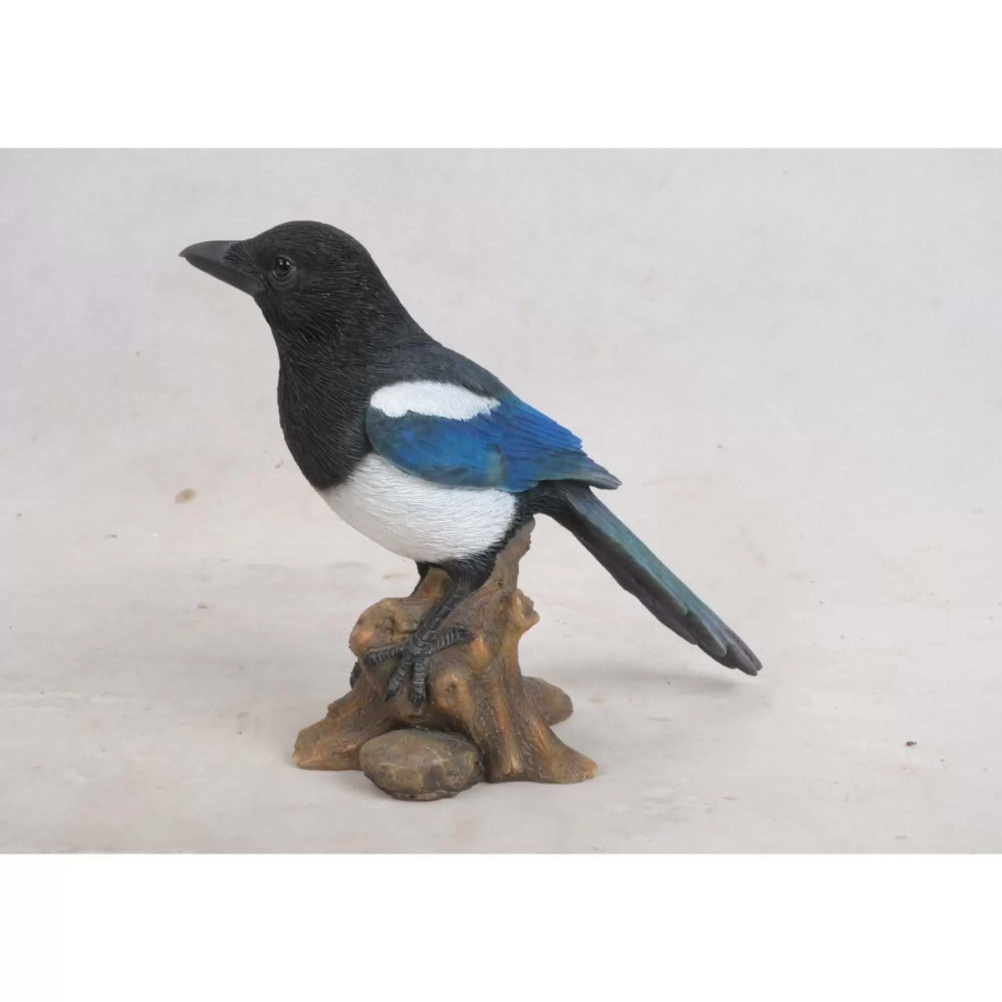 Store 10.25" Black And Blue Magpie On Stump Figurine Finials