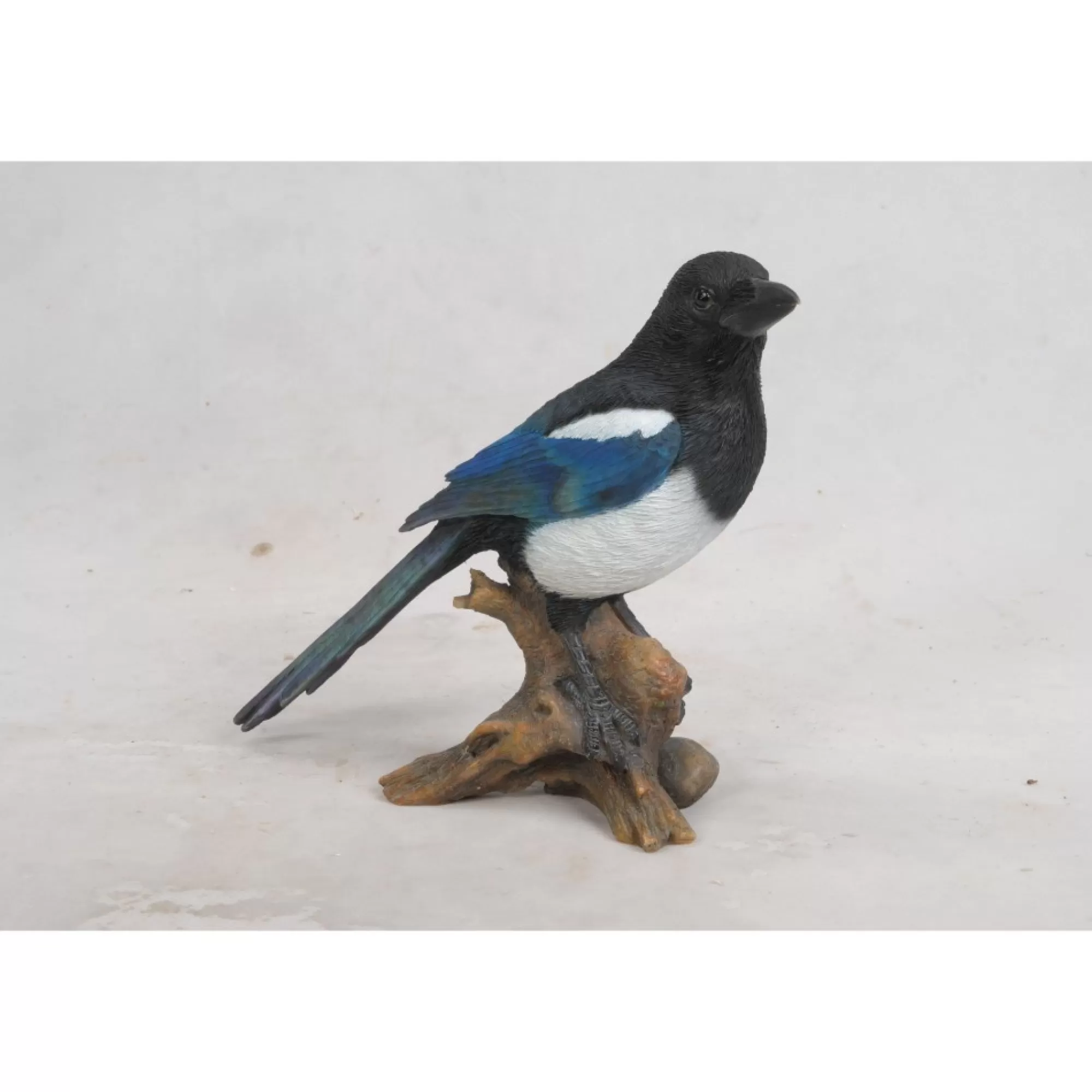 Store 10.25" Black And Blue Magpie On Stump Figurine Finials