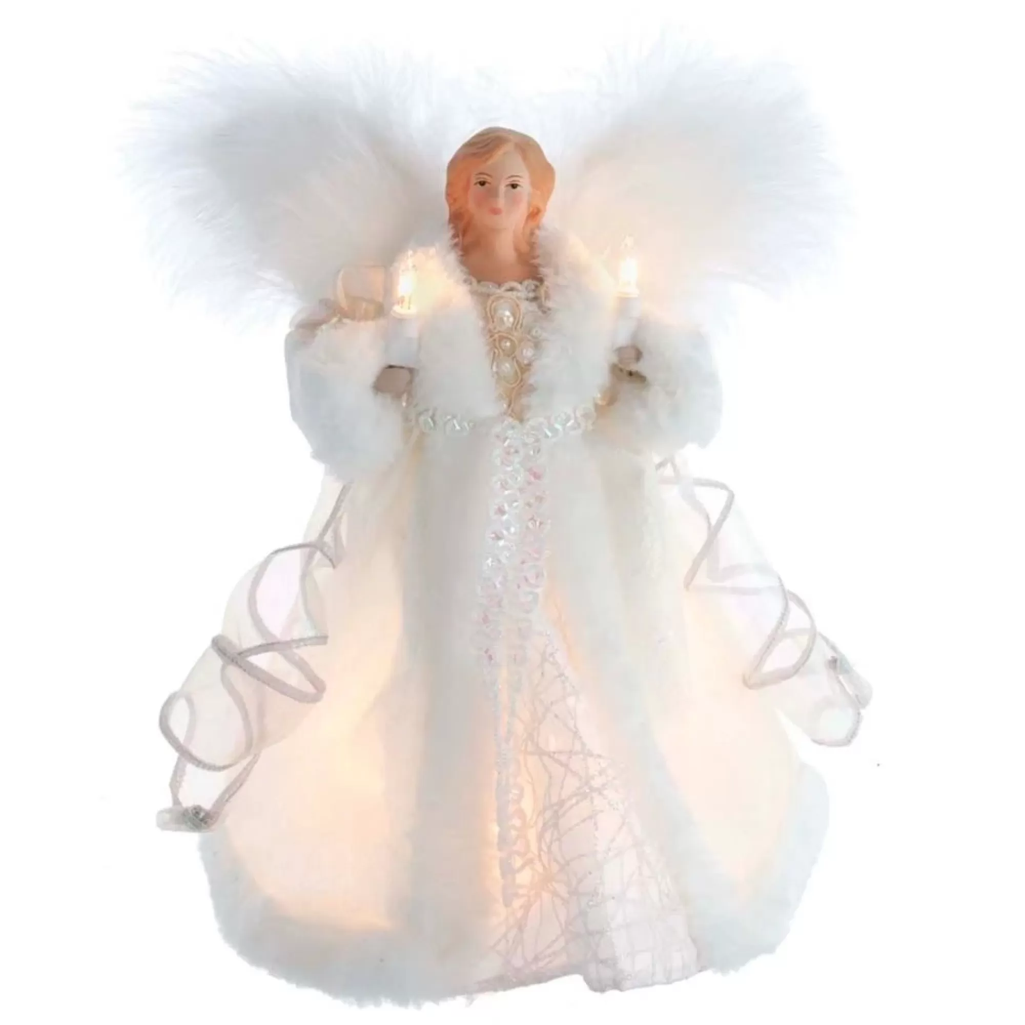 Discount 10.5" Lighted White Angel Christmas Tree Topper, Clear Lights Angels