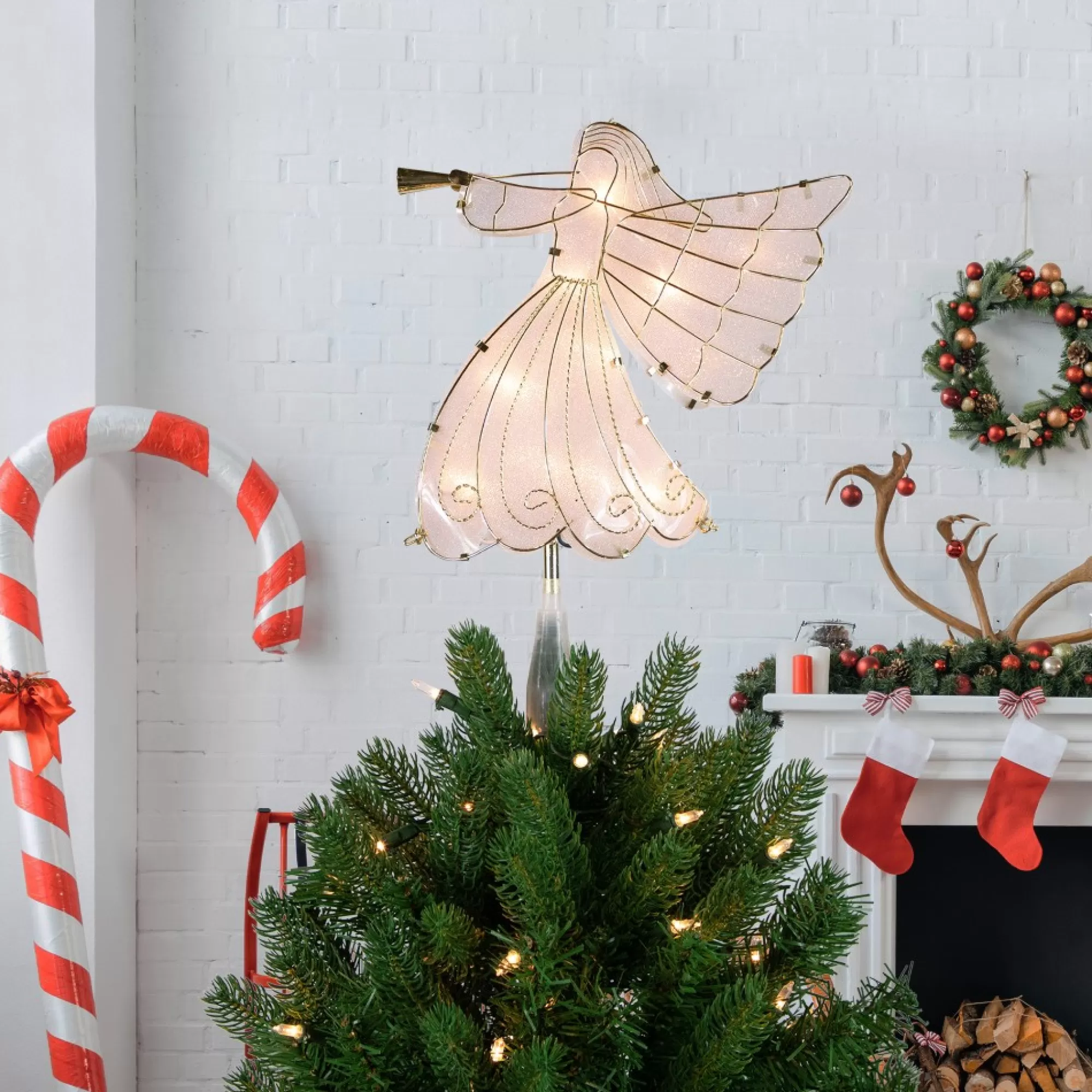 Hot 10" Gold Angel Tree Topper, Warm White Lights Angels