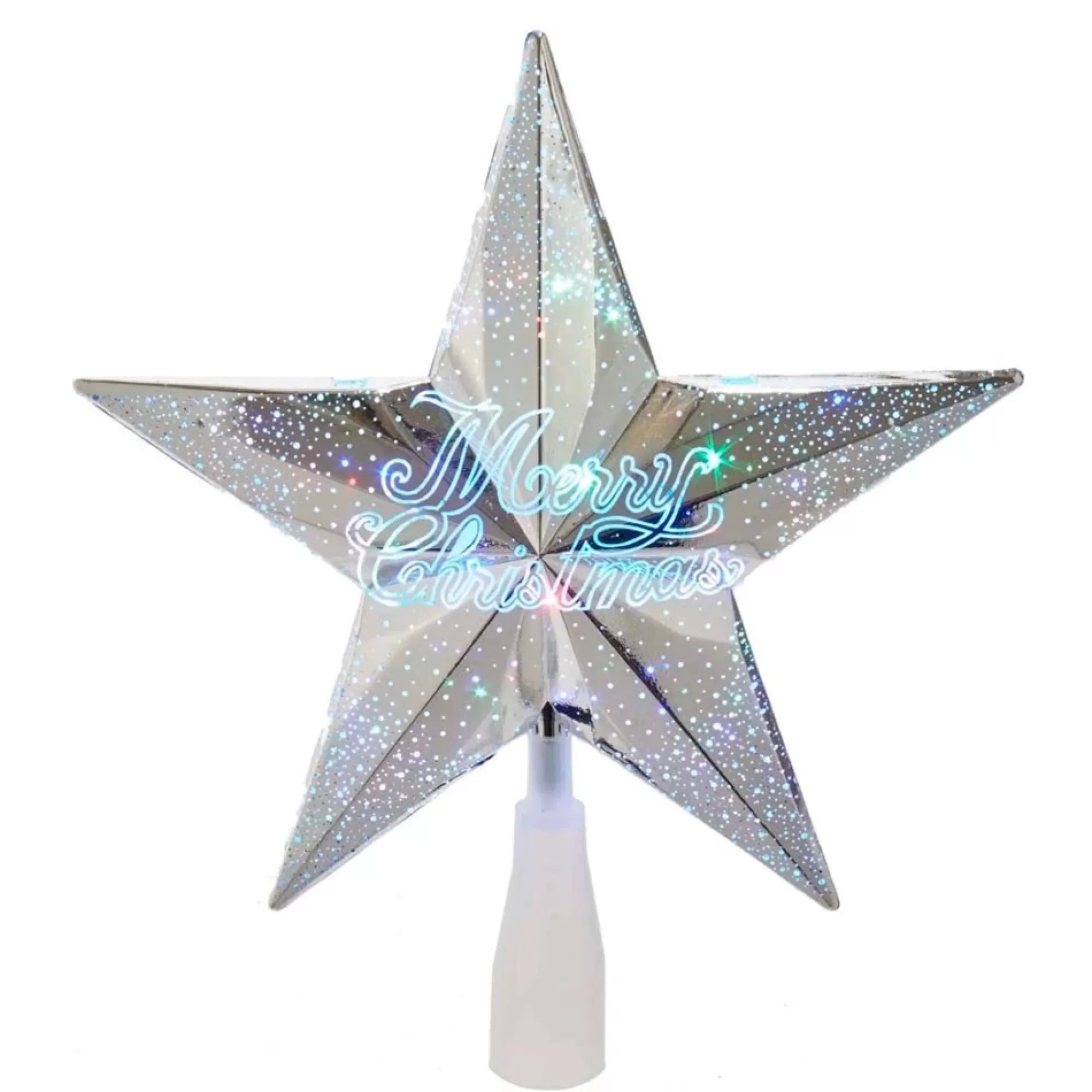 Fashion 11.25" Lighted Silver Star Christmas Tree Topper, Clear Lights Stars