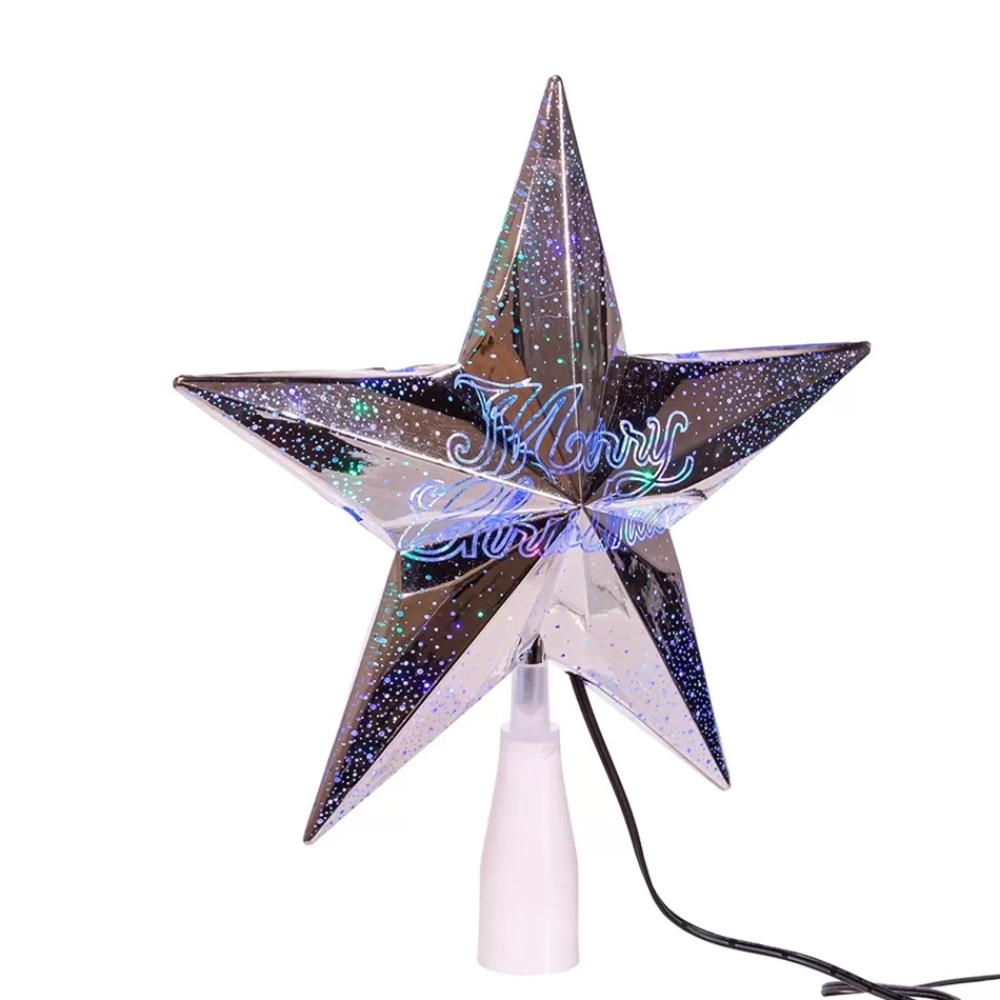 Fashion 11.25" Lighted Silver Star Christmas Tree Topper, Clear Lights Stars