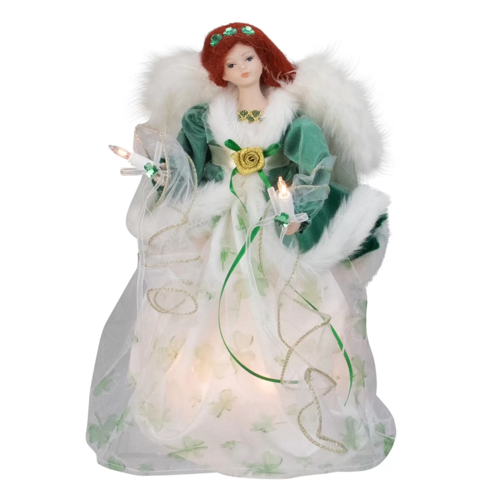 Cheap 12" Green And White Shamrock Irish Angel Tree Topper Angels