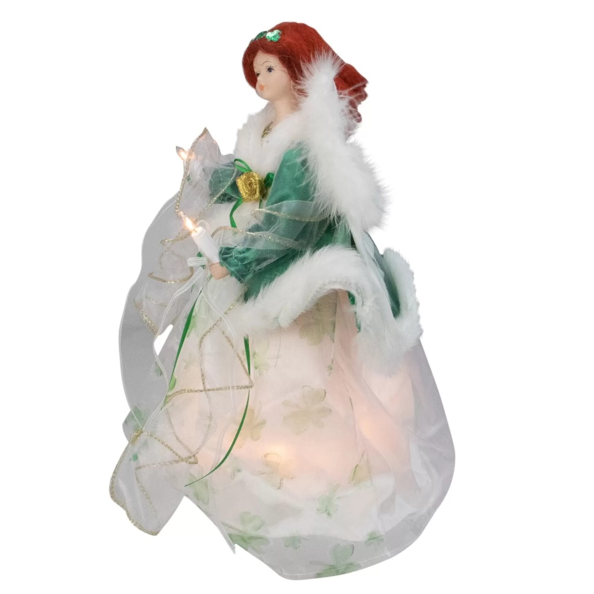 Cheap 12" Green And White Shamrock Irish Angel Tree Topper Angels