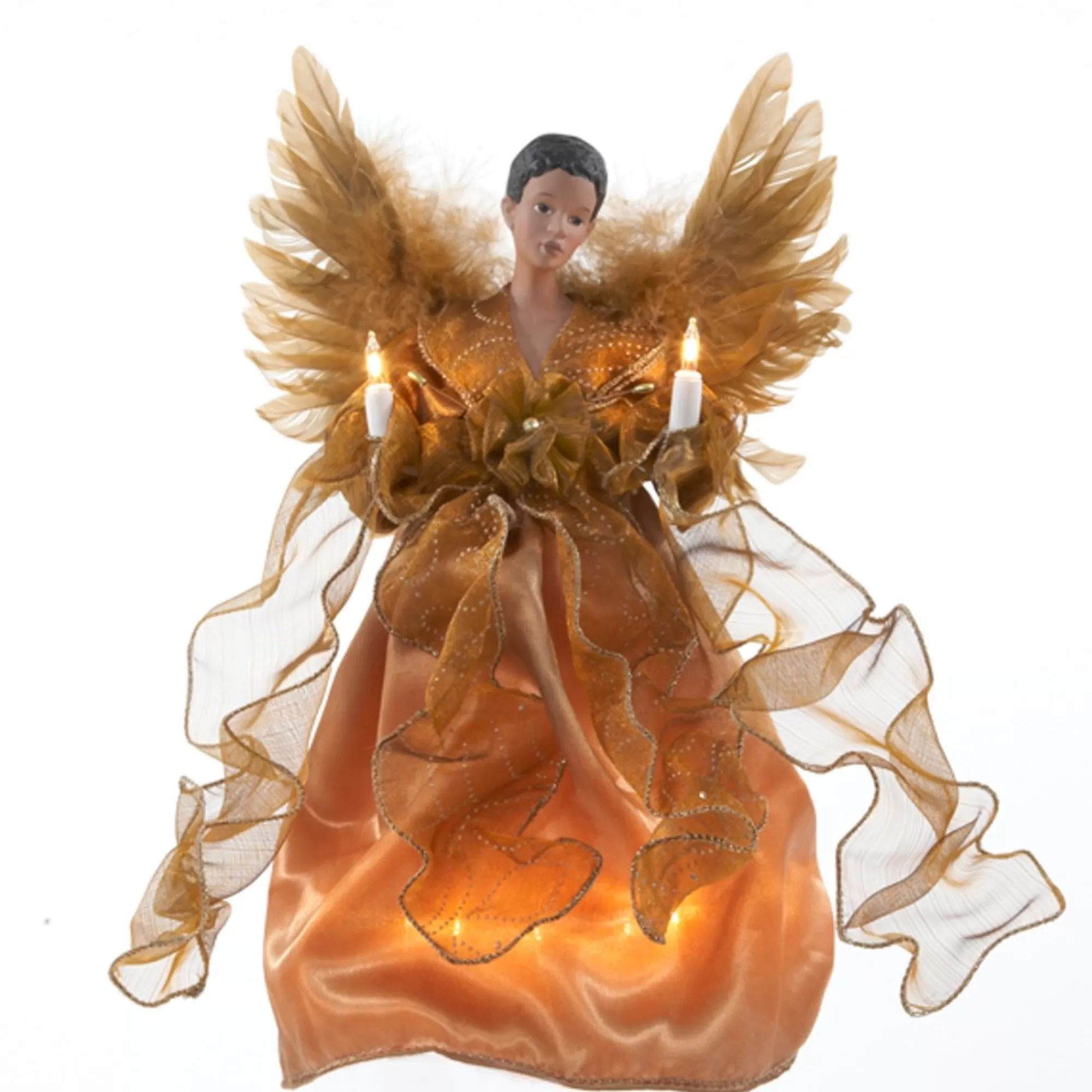 Fashion 13" Lightedgolden Winged Angel Christmas Tree Topper - Clear Lights Angels