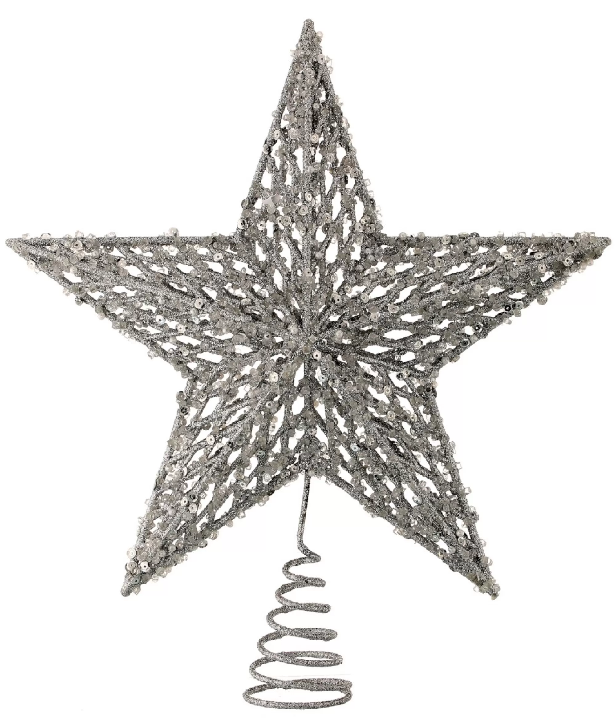 Clearance 13" Silver Sequin Glitter Star Christmas Tree Topper, Unlit Stars