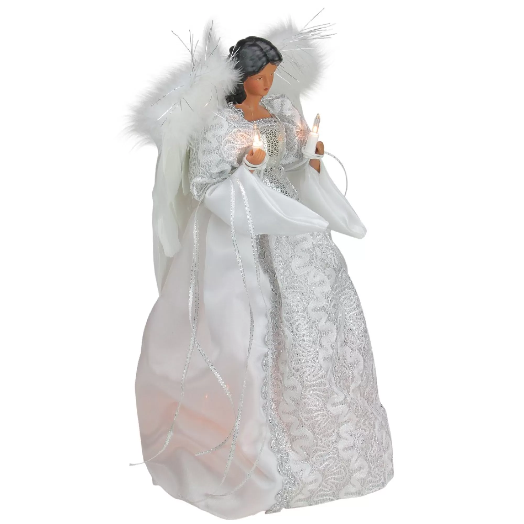 Fashion 14.5" White And Silver Elegant Feathered Tree Topper Angels