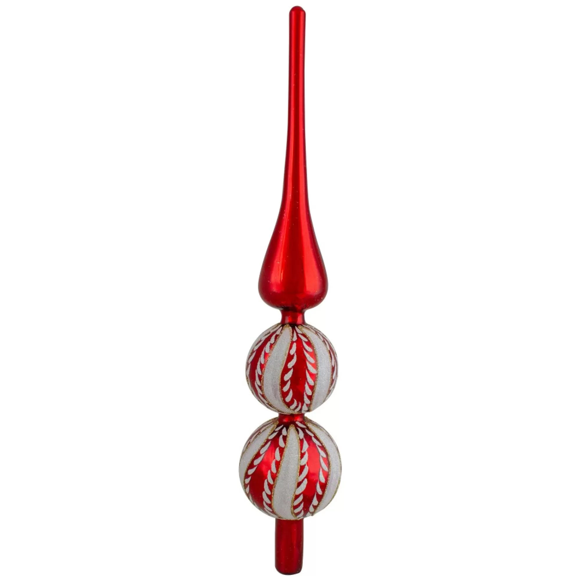 Cheap 14.75" Red And White Glass Finial Christmas Tree Topper Finials