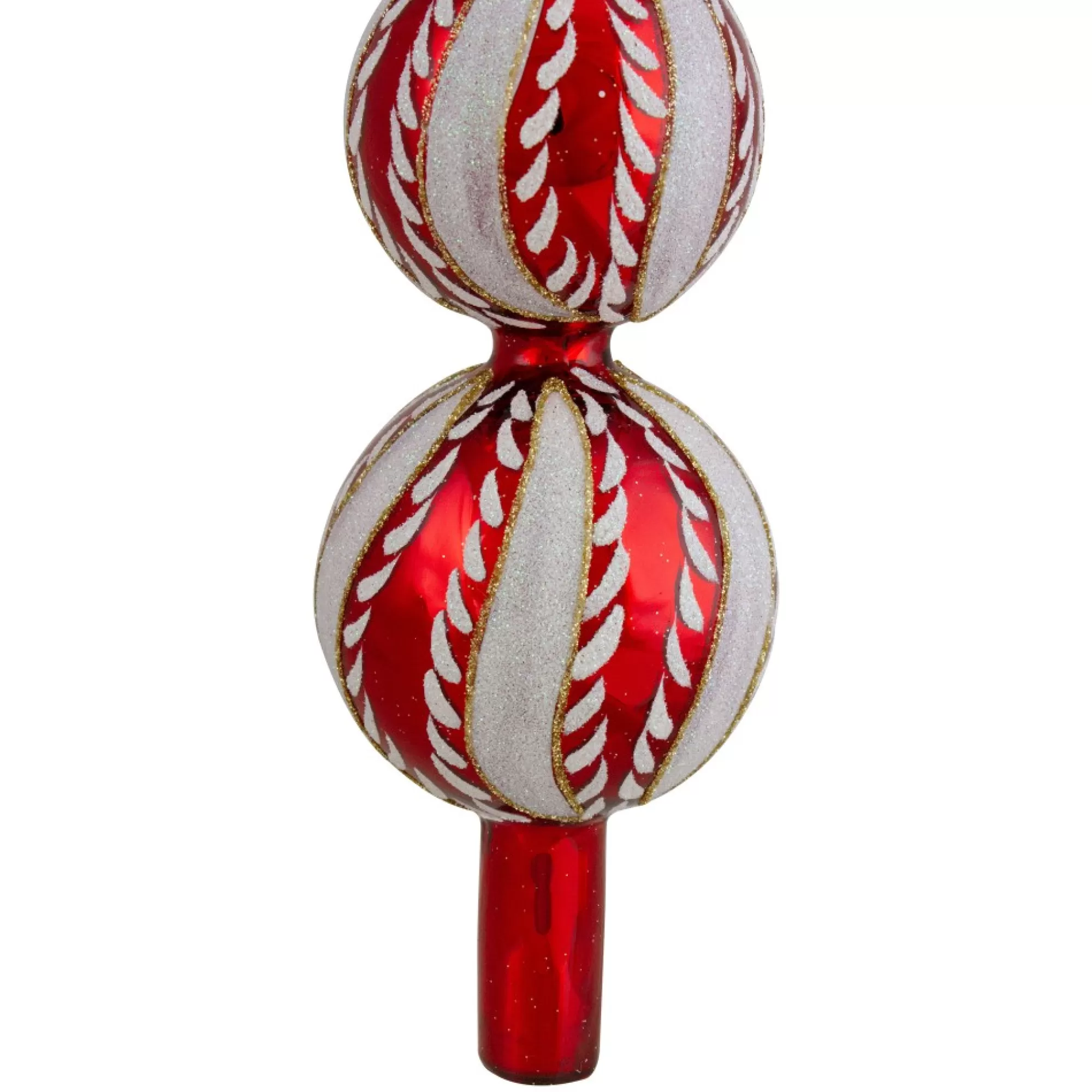 Cheap 14.75" Red And White Glass Finial Christmas Tree Topper Finials