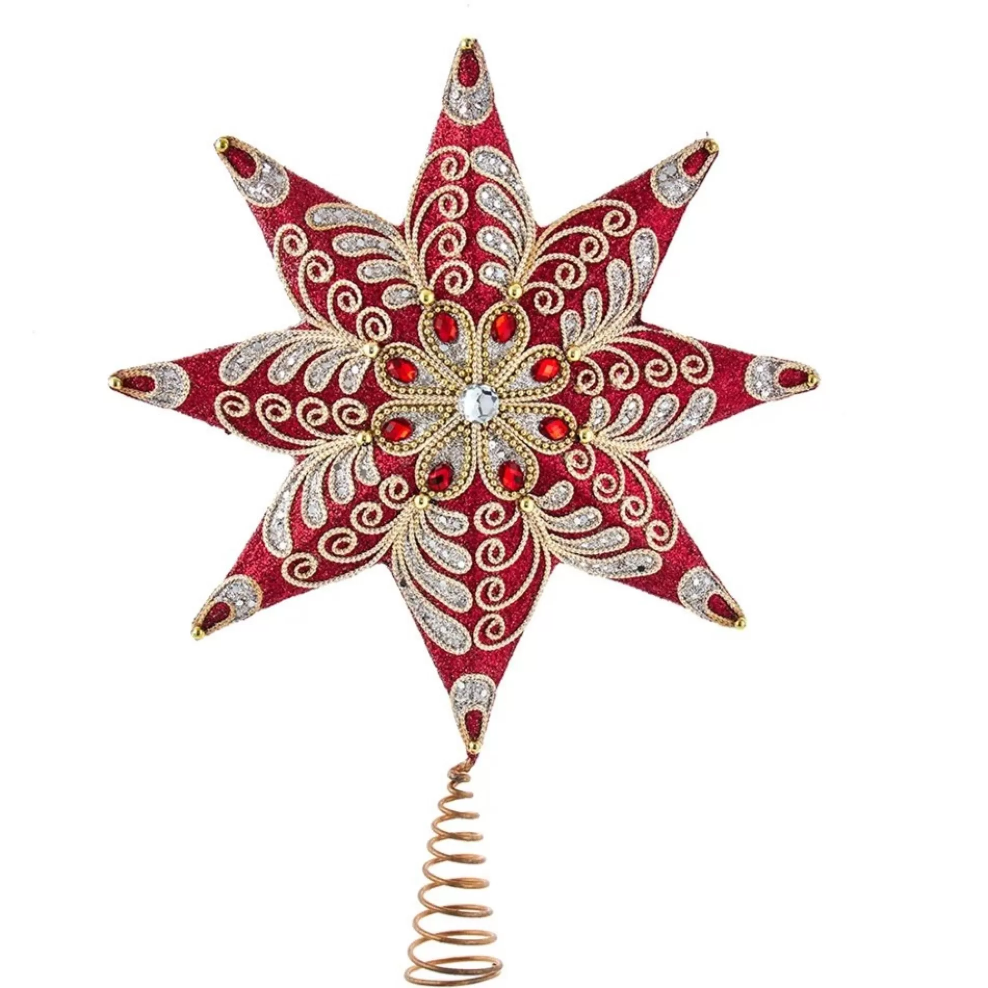 Fashion 16.75" Red And Platinum Star Christmas Tree Topper, Unlit Stars