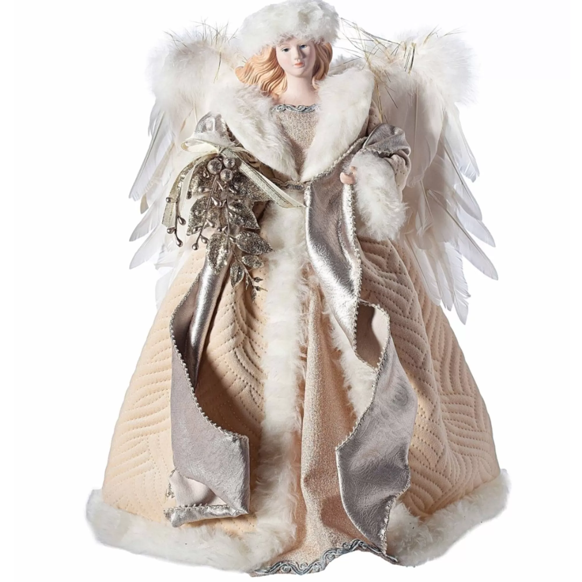 Fashion 16" Beige And Gold Angel Christmas Tree Topper, Unlit Angels