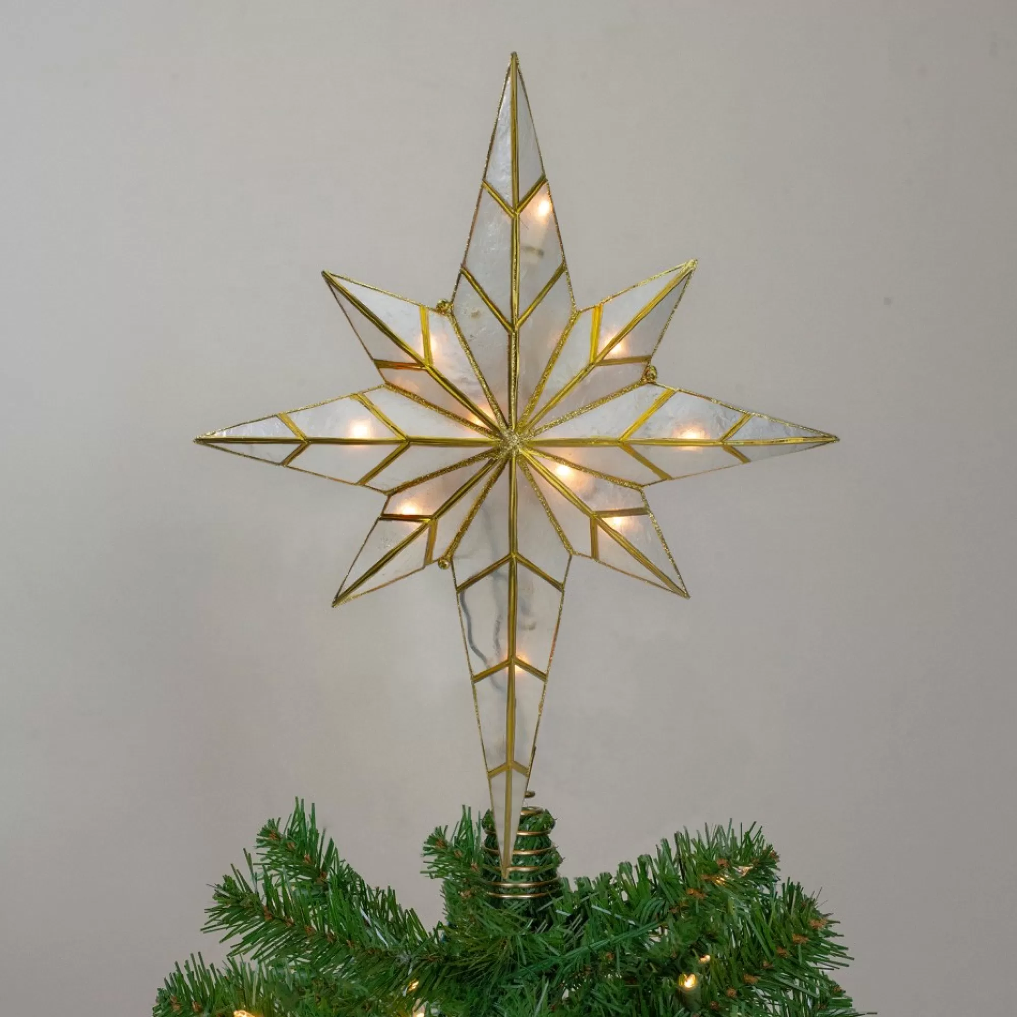 Best 16" Gold Bethlehem Star Christmas Tree Topper - White Lights Stars