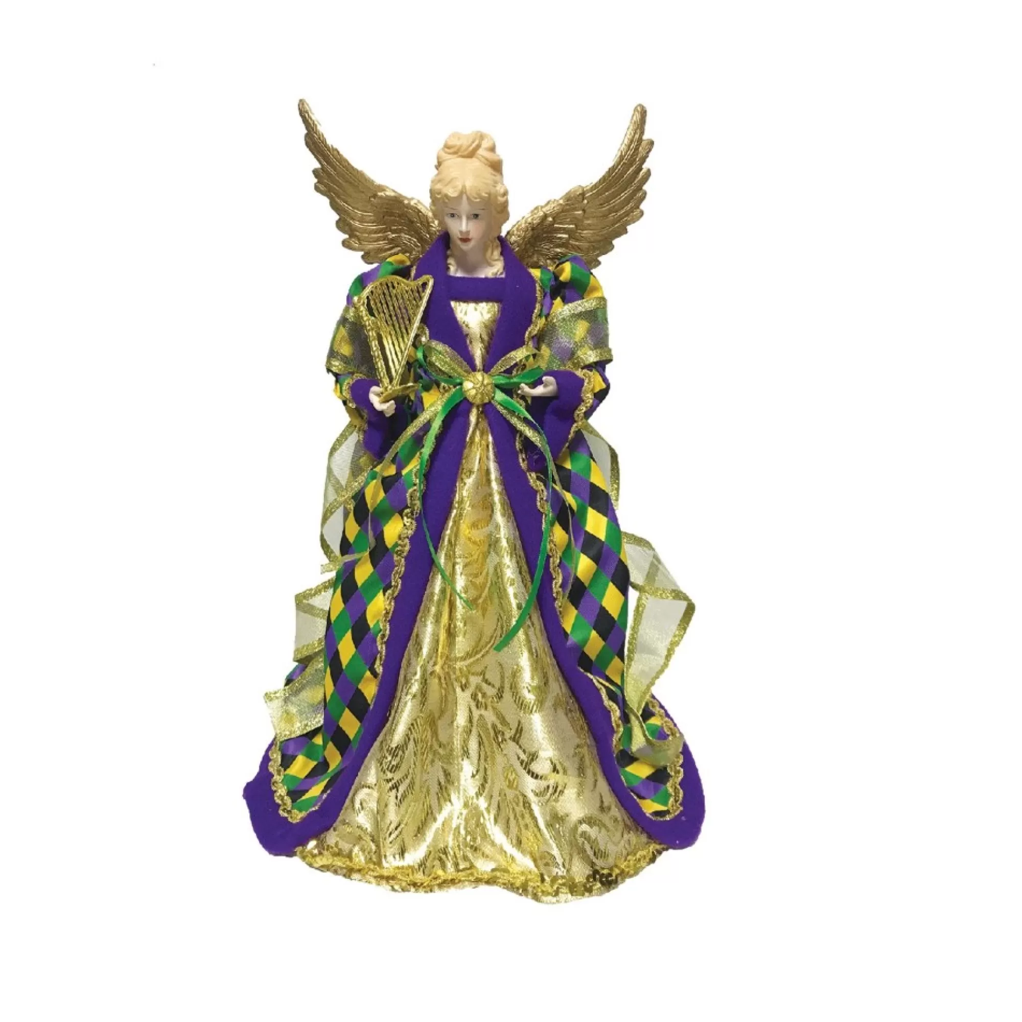 Hot 16" Mardi Gras Angel Christmas Tree Topper, Unlit Angels