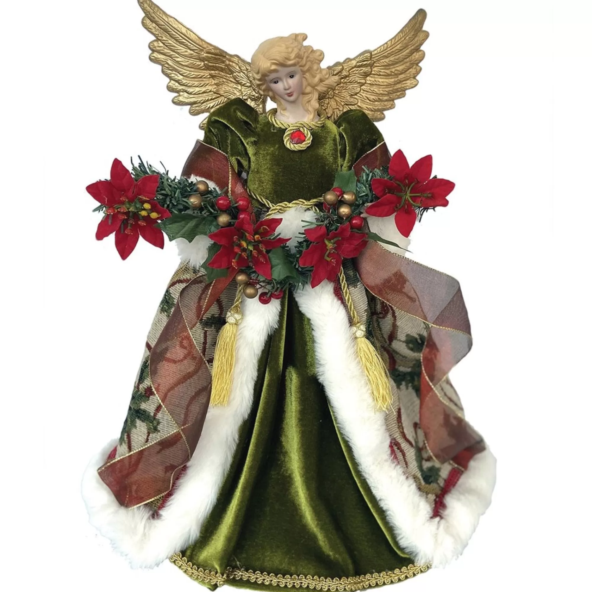 New 16" Poinsettia Angel Christmas Tree Topper, Unlit Angels