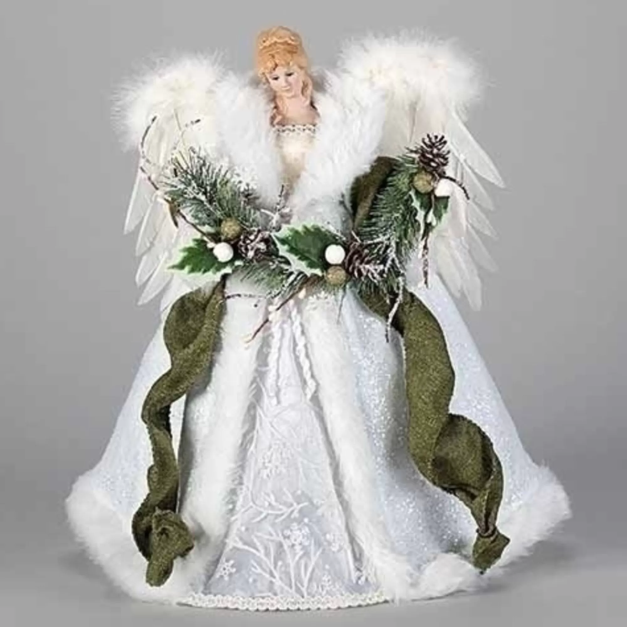 Flash Sale 16" White And Green Angel Christmas Tree Topper, Unlit Angels