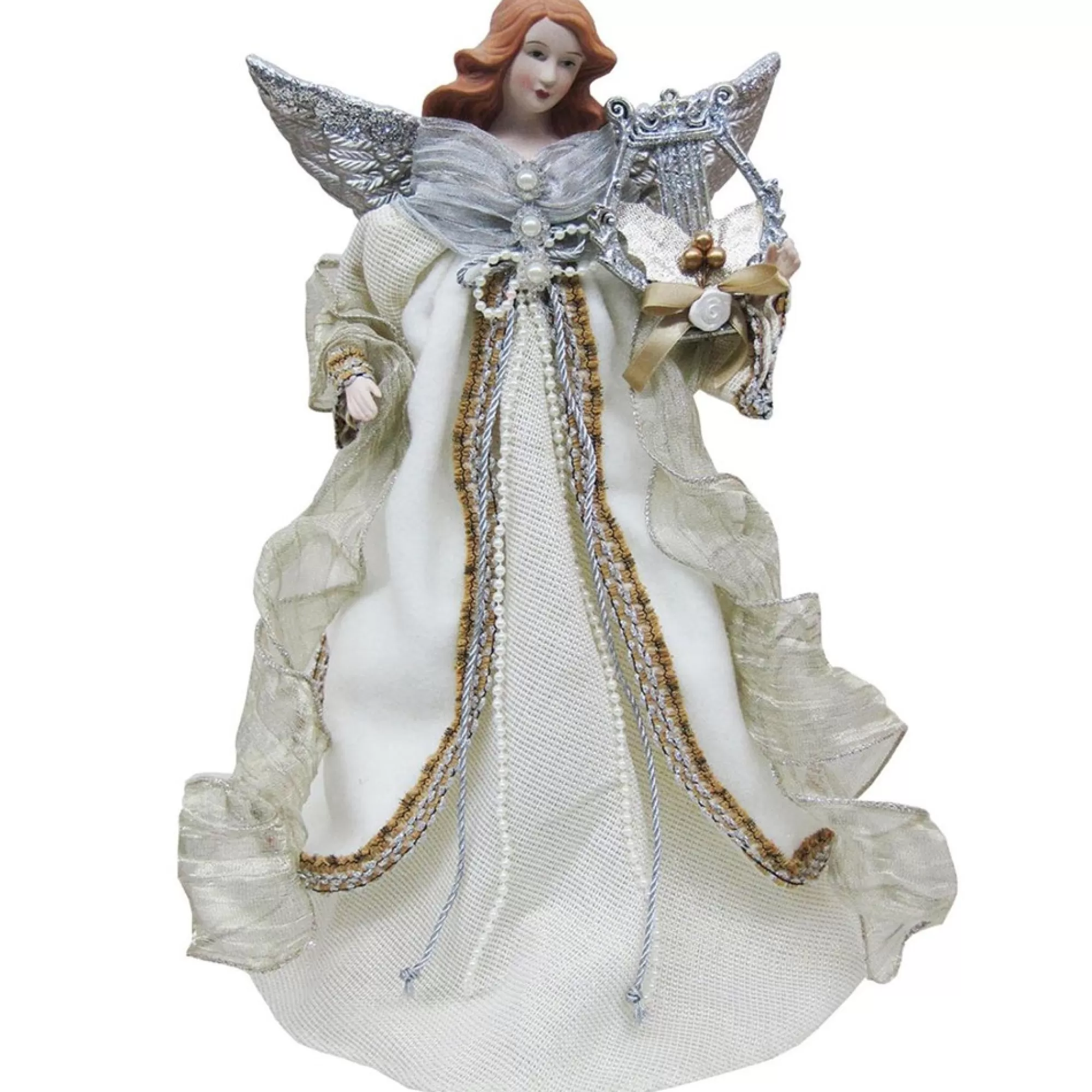 New 16"Angel With Harp Christmas Tree Topper, Unlit Angels