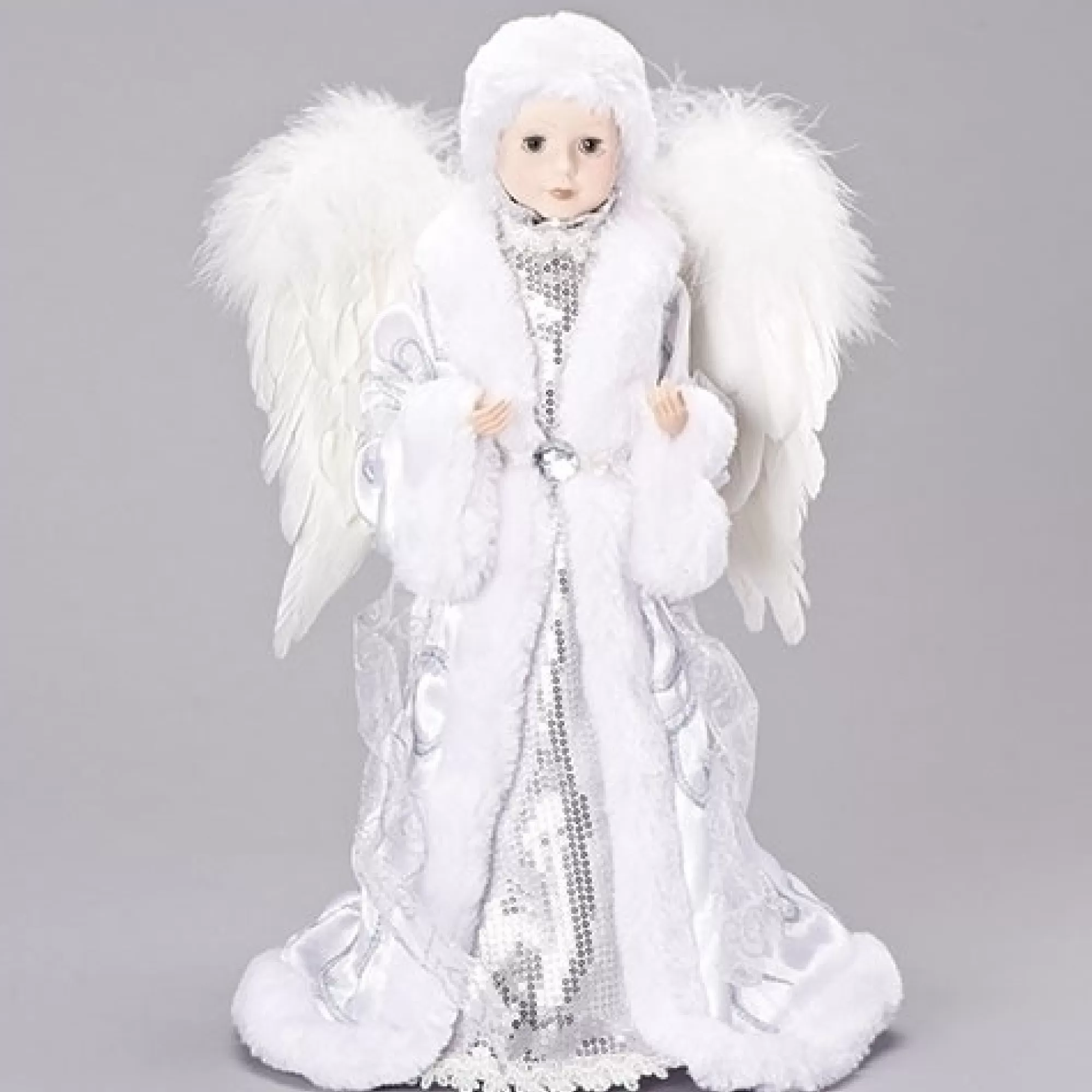 Store 17" White And Silver Sequin Angel Christmas Tree Topper Angels