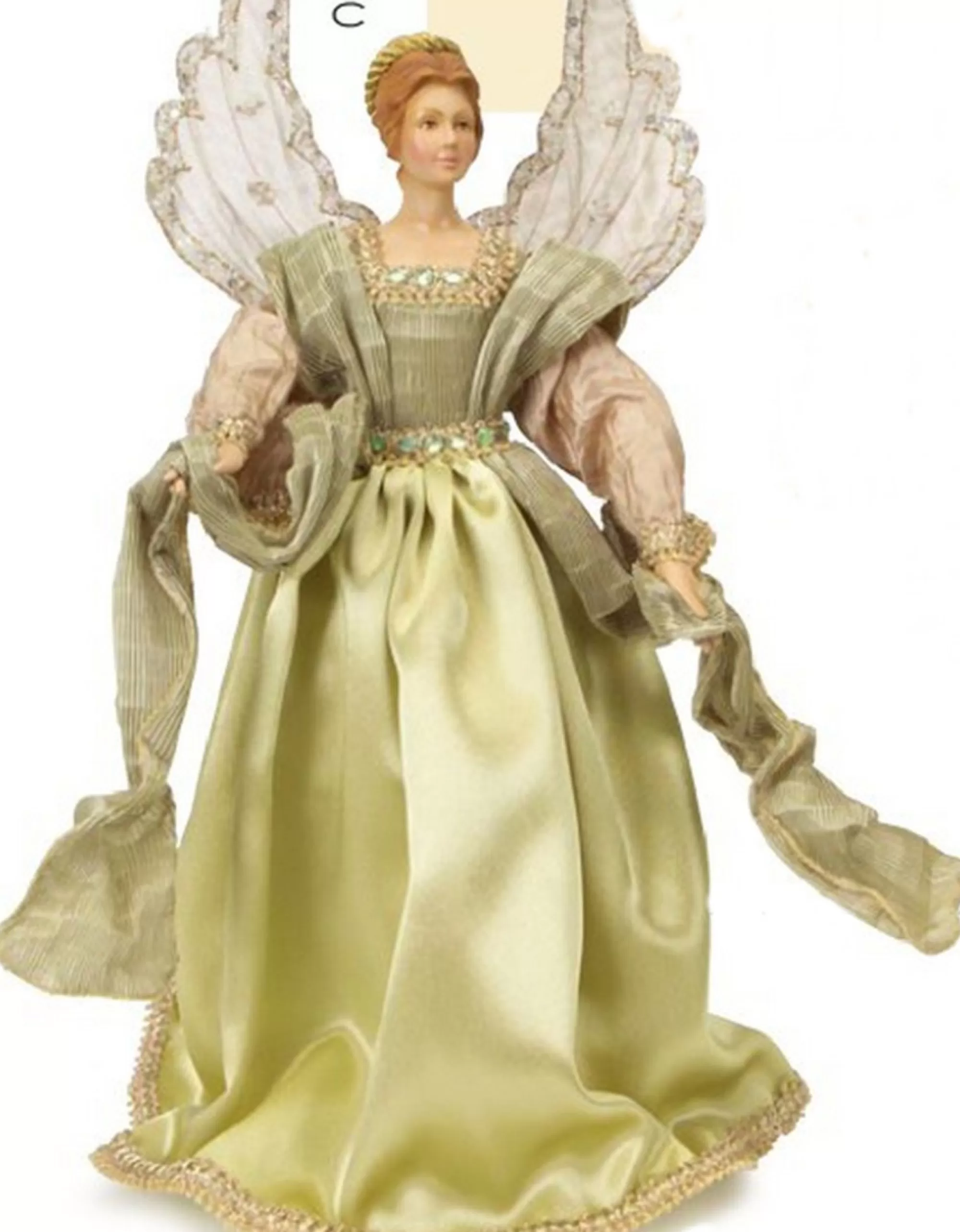 New 18" Pale Green And Brown Angel Tree Topper - Unlit Angels