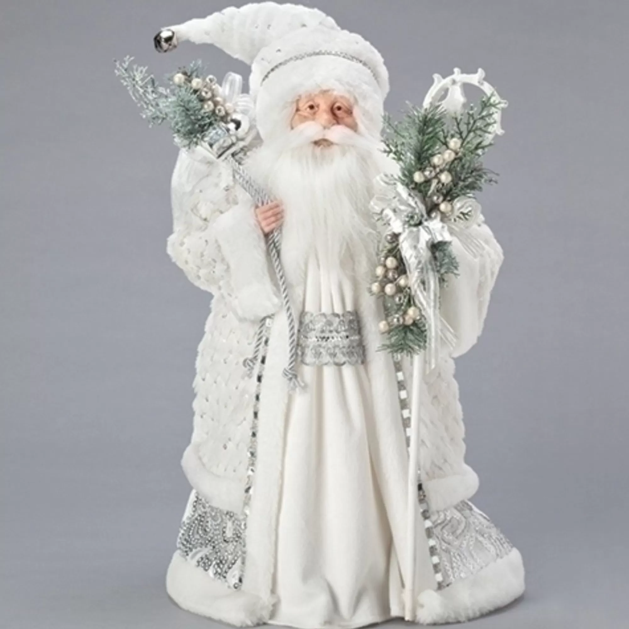 Cheap 18" White And Green Santa Christmas Tree Topper, Unlit Santa Claus