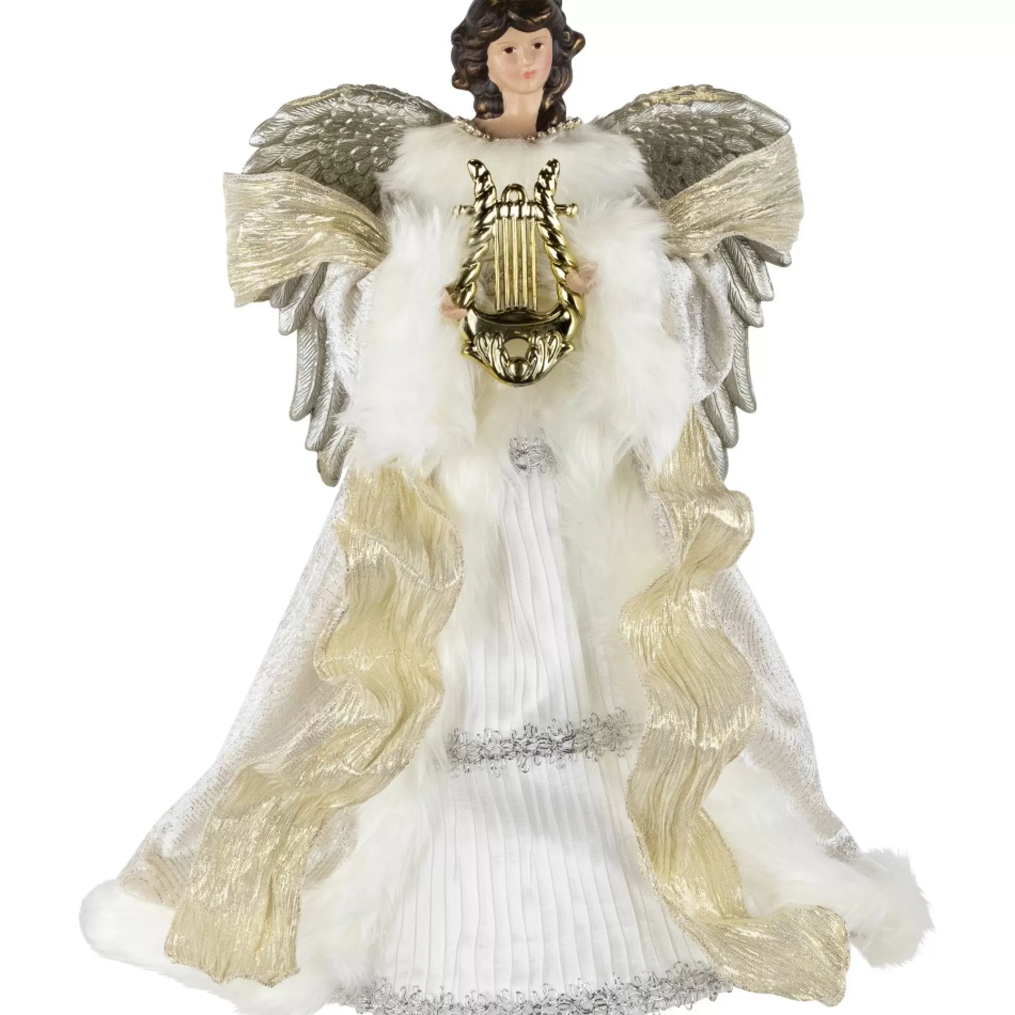 Fashion 18" White And Silver Angel Christmas Tree Topper, Unlit Angels