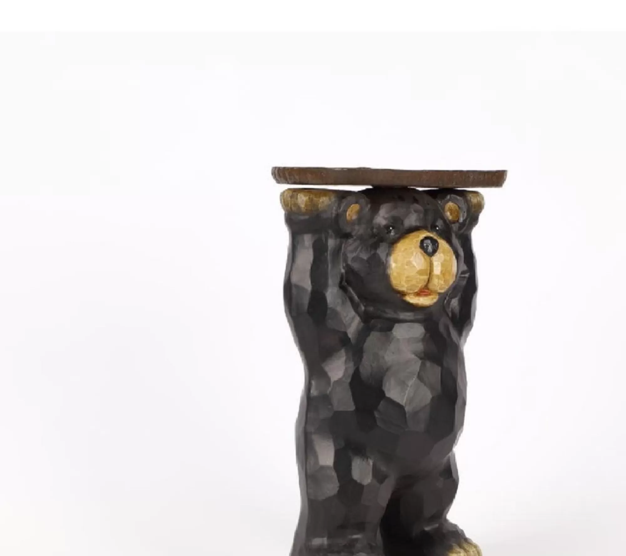 Sale 19.25" Black And Brown Bear Plant Stand Statue Finials