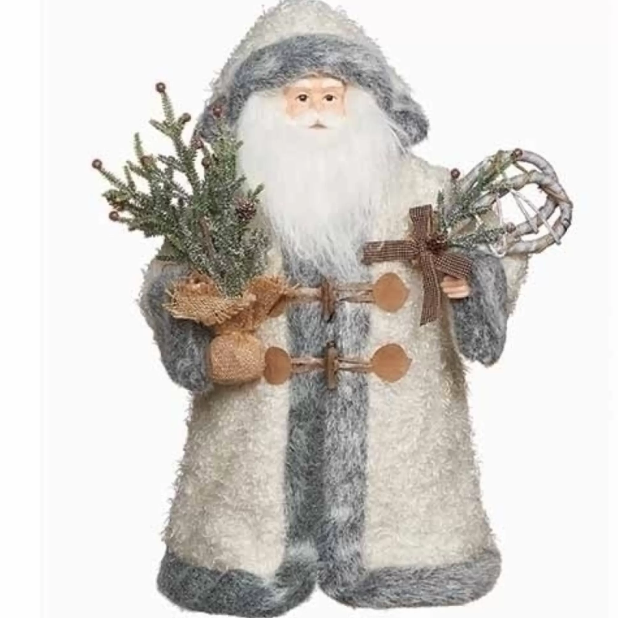 Fashion 19" White And Gray Santa Christmas Tree Topper, Unlit Santa Claus