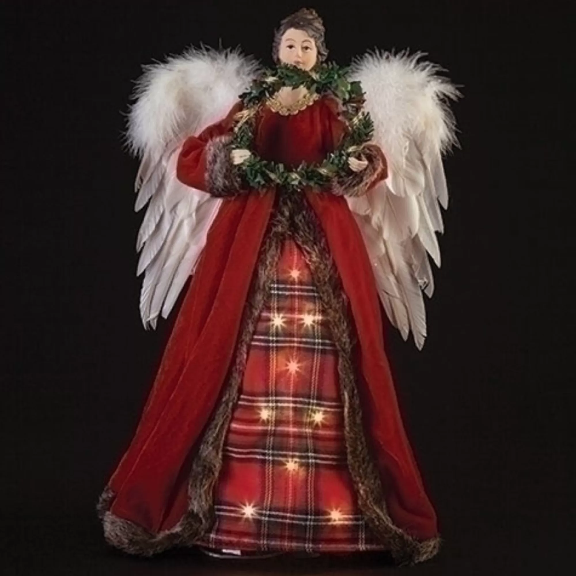 Online 25.5" Led Lighted Plaid Angel Christmas Tree Topper Figurine Angels