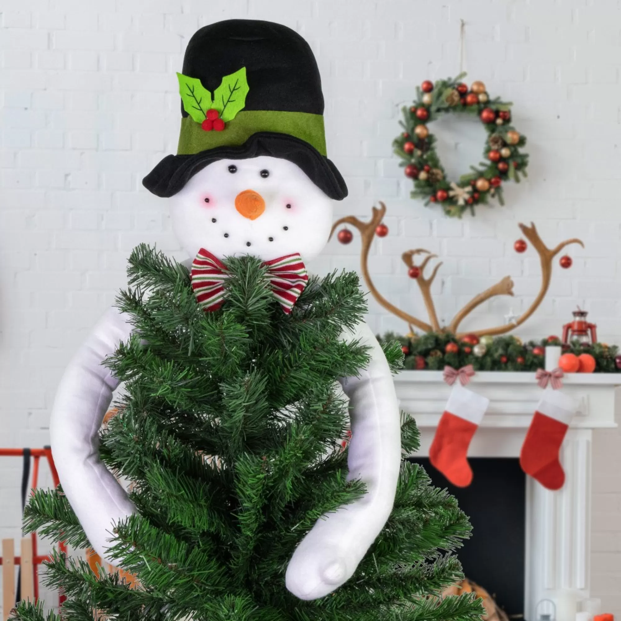 Discount 25" Plush Snowman Christmas Tree Topper, Unlit Stars