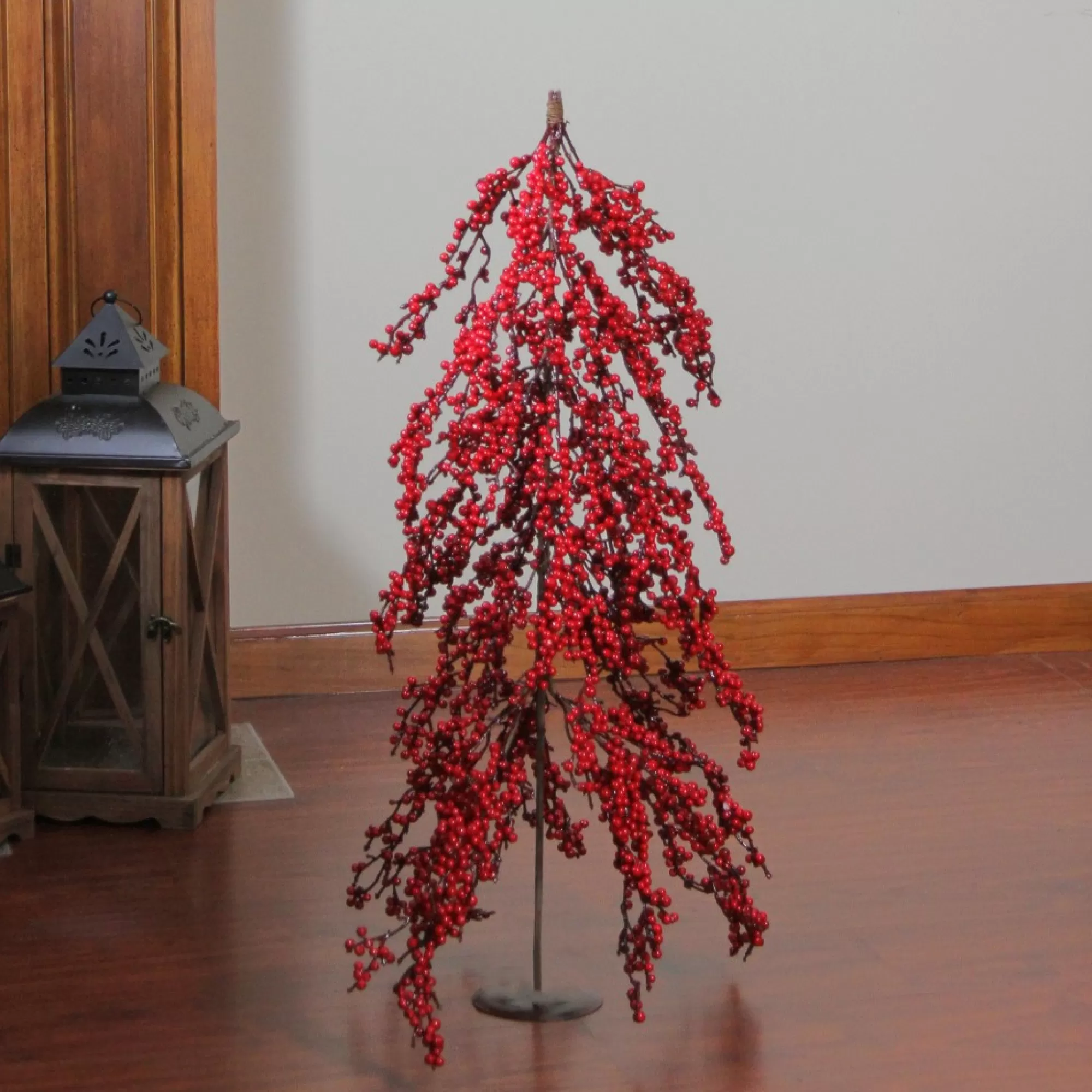 Hot 2.5' Red Berries Artificial Upside Down Christmas Tree - Unlit Upside Down