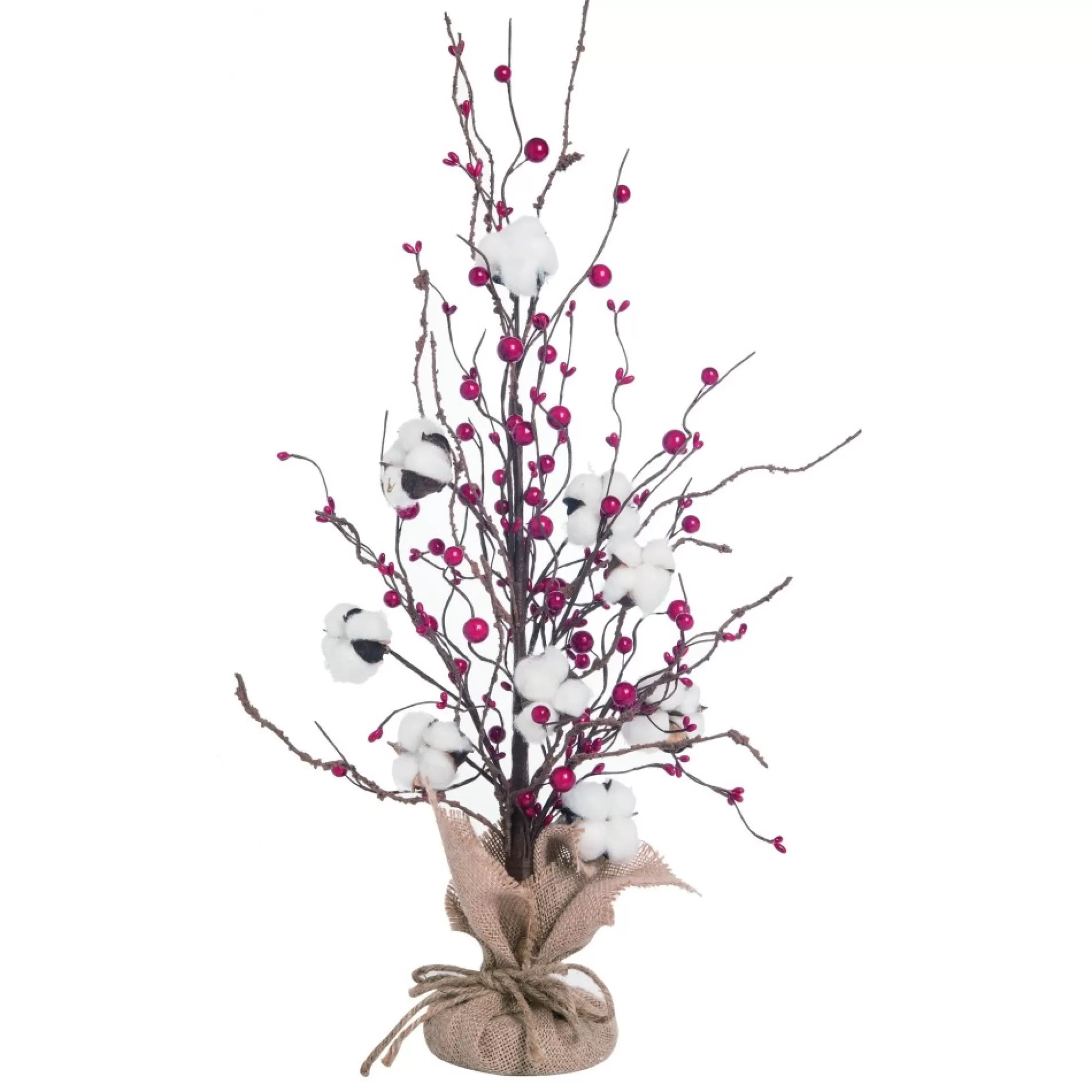 New 2' Potted Christmas Tree With Berries And Cotton - Unlit Unlit