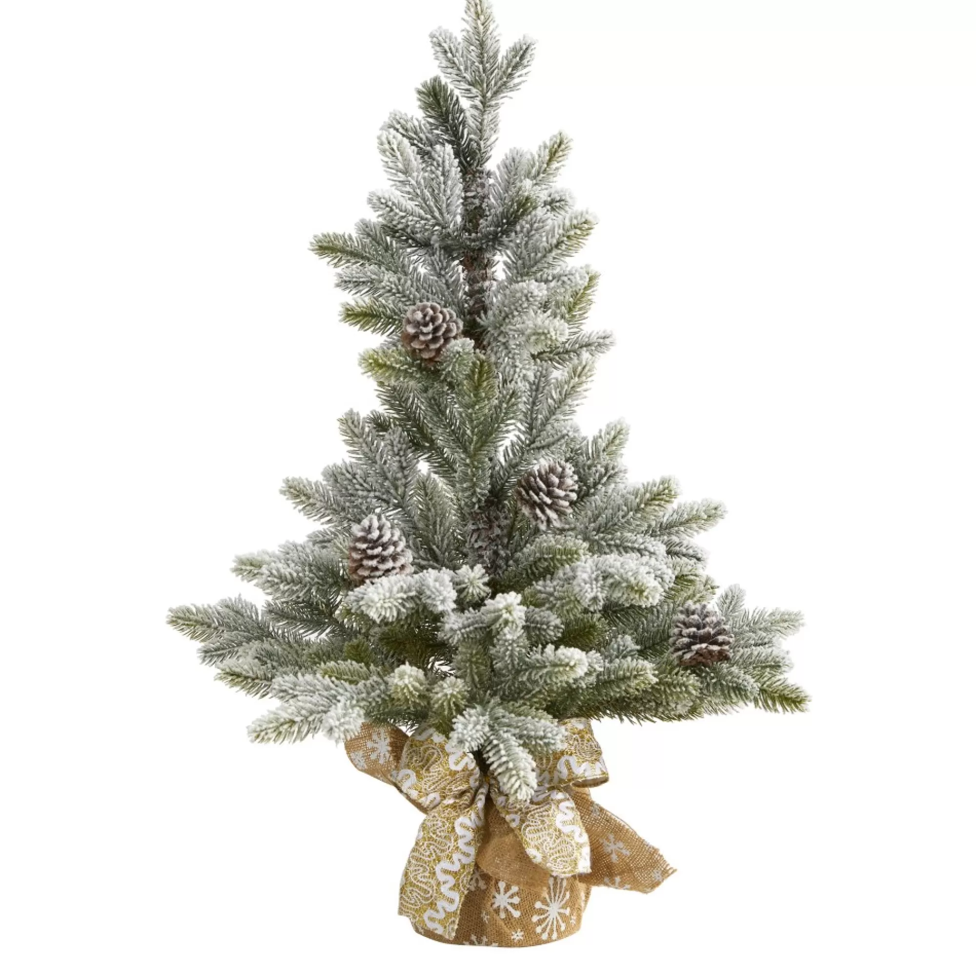 Best 2' Potted Flocked Artificial Christmas Tree With Pinecones, Unlit Unlit