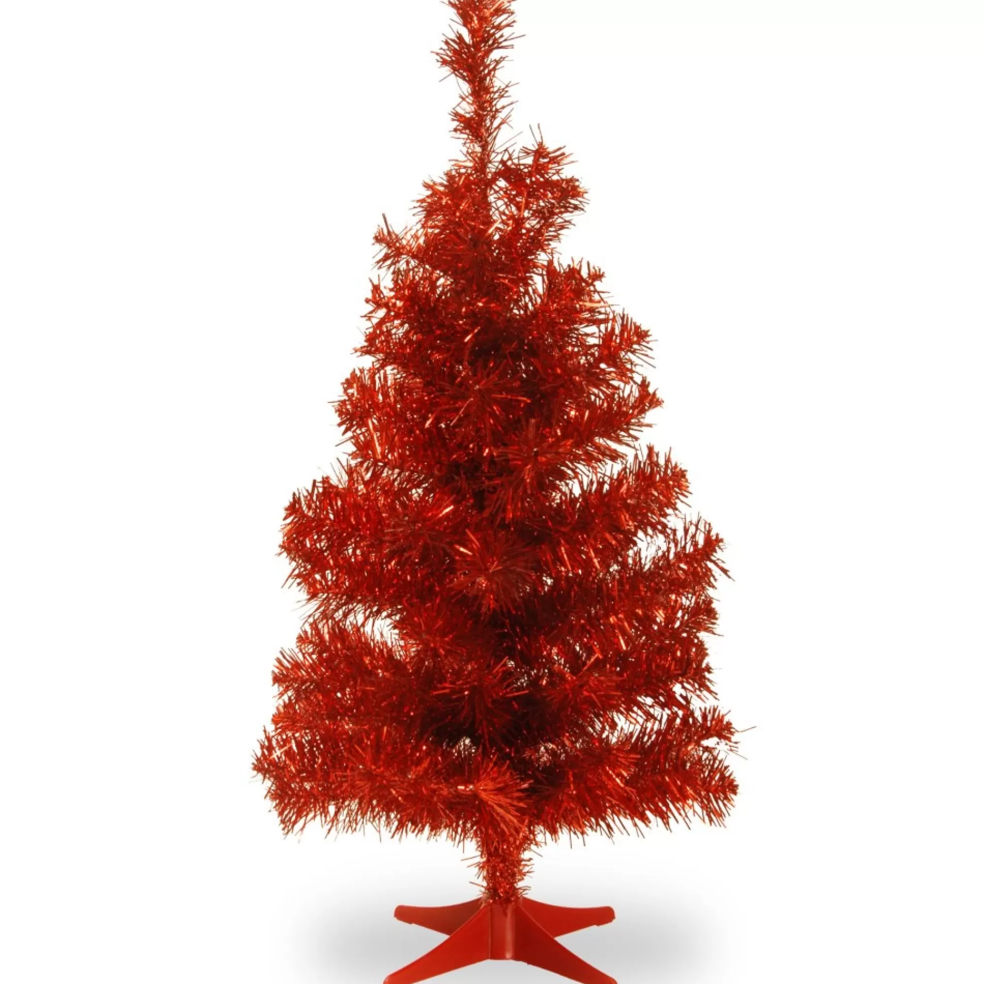 Online 3' Medium Red Pine Tinsel Artificial Christmas Tree - Unlit Unlit