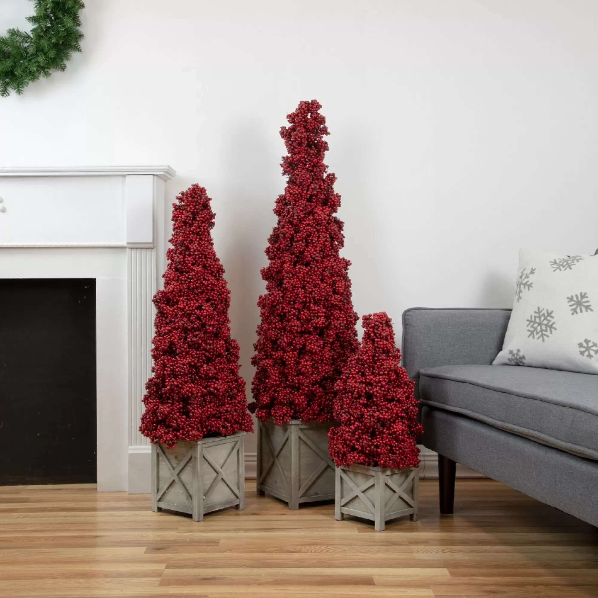 New 50" Red Berry Cone Potted Christmas Topiary Topiaries