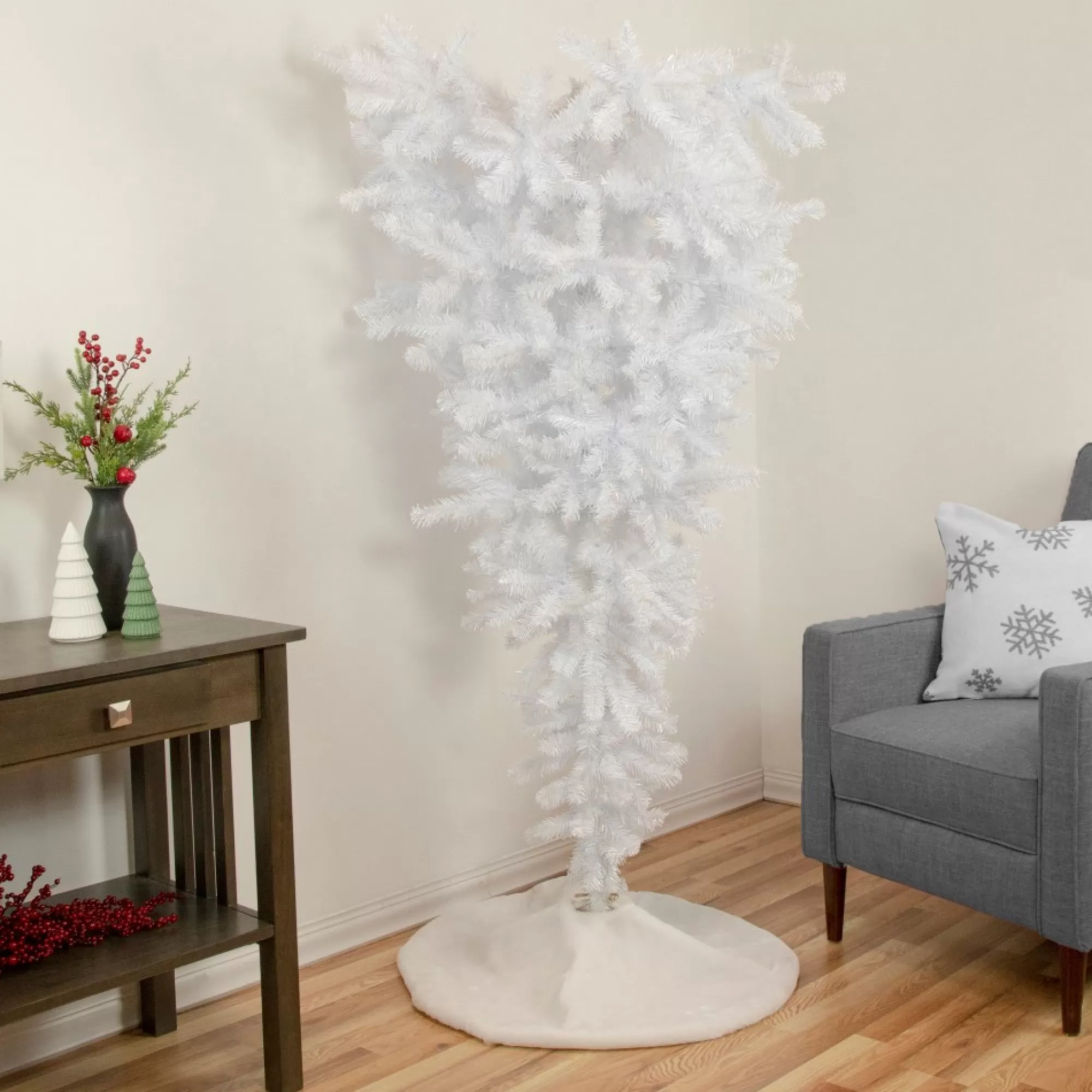 New 5.5' Upside Down White Spruce Artificial Christmas Tree, Unlit Upside Down