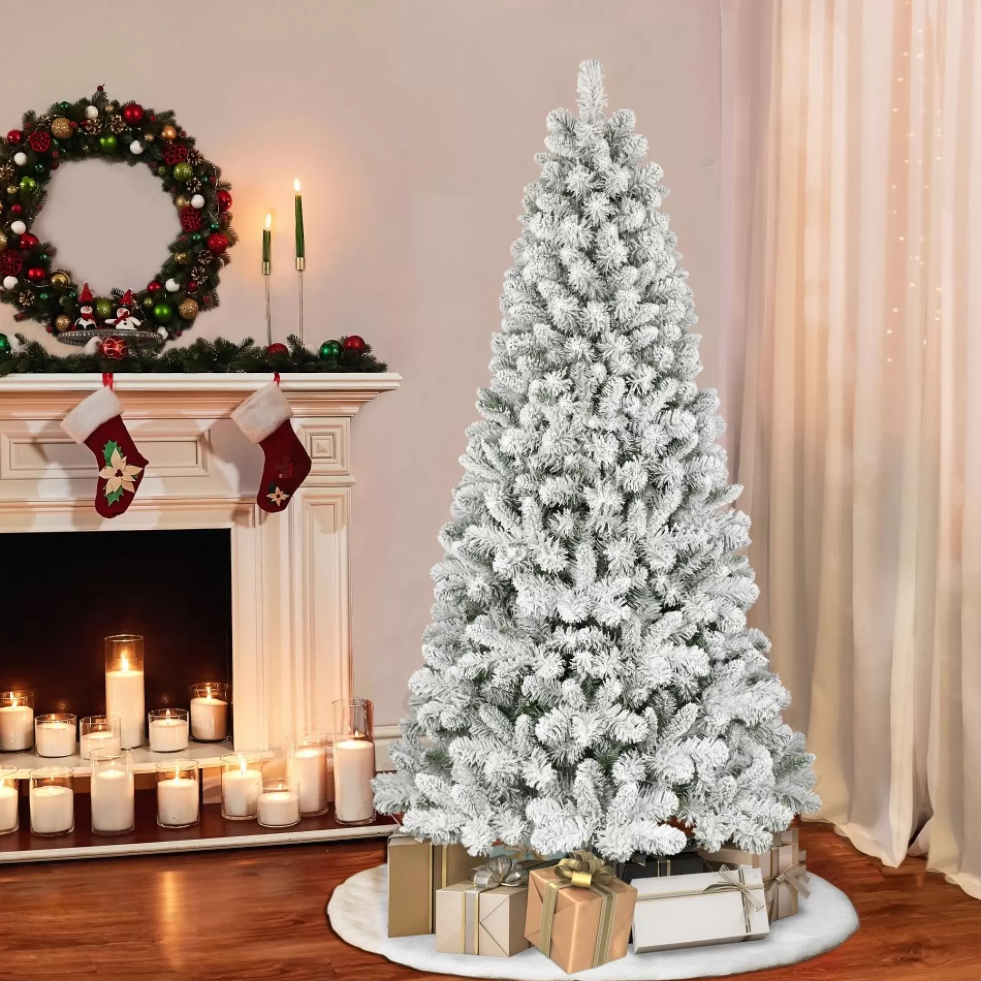 Store 6.5' Flocked Virginia Pine Artificial Christmas Tree, Unlit Unlit