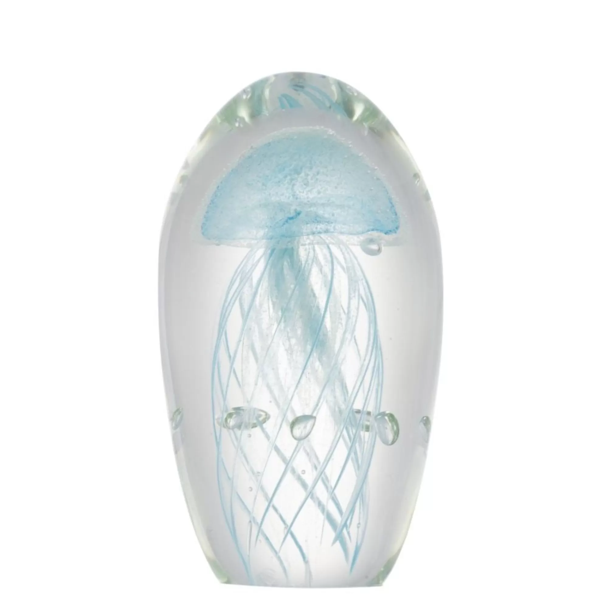 Best 6.5" White And Blue Jellyfish Glass Egg Accent Real Tree Stands