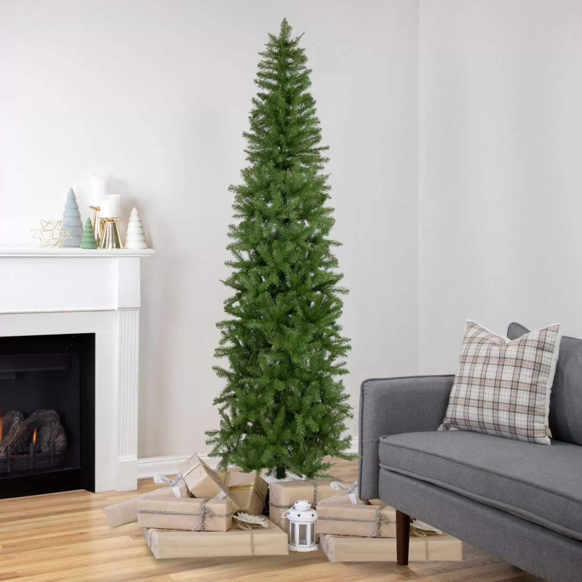 Store 7.5' Silver Lake Fir Pencil Artificial Christmas Tree, Unlit Unlit