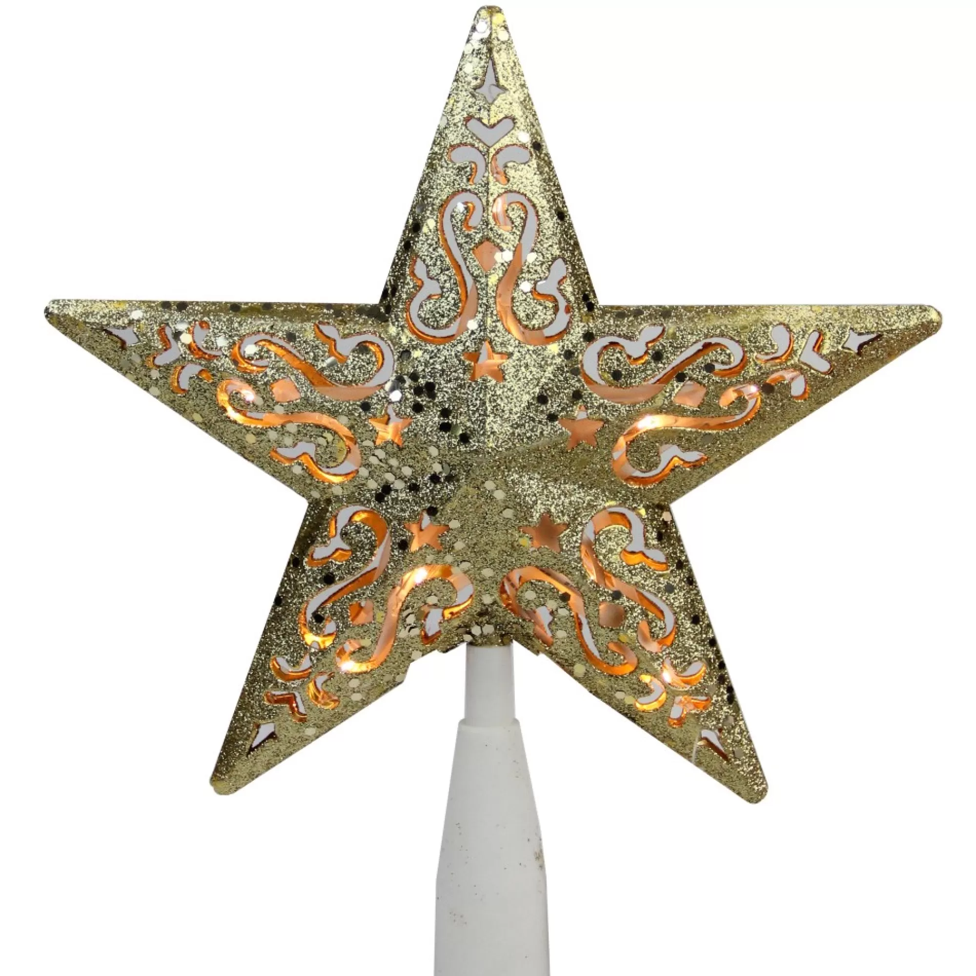 Outlet 8.25" Gold Glitter Star Christmas Tree Topper - Clear Lights Stars