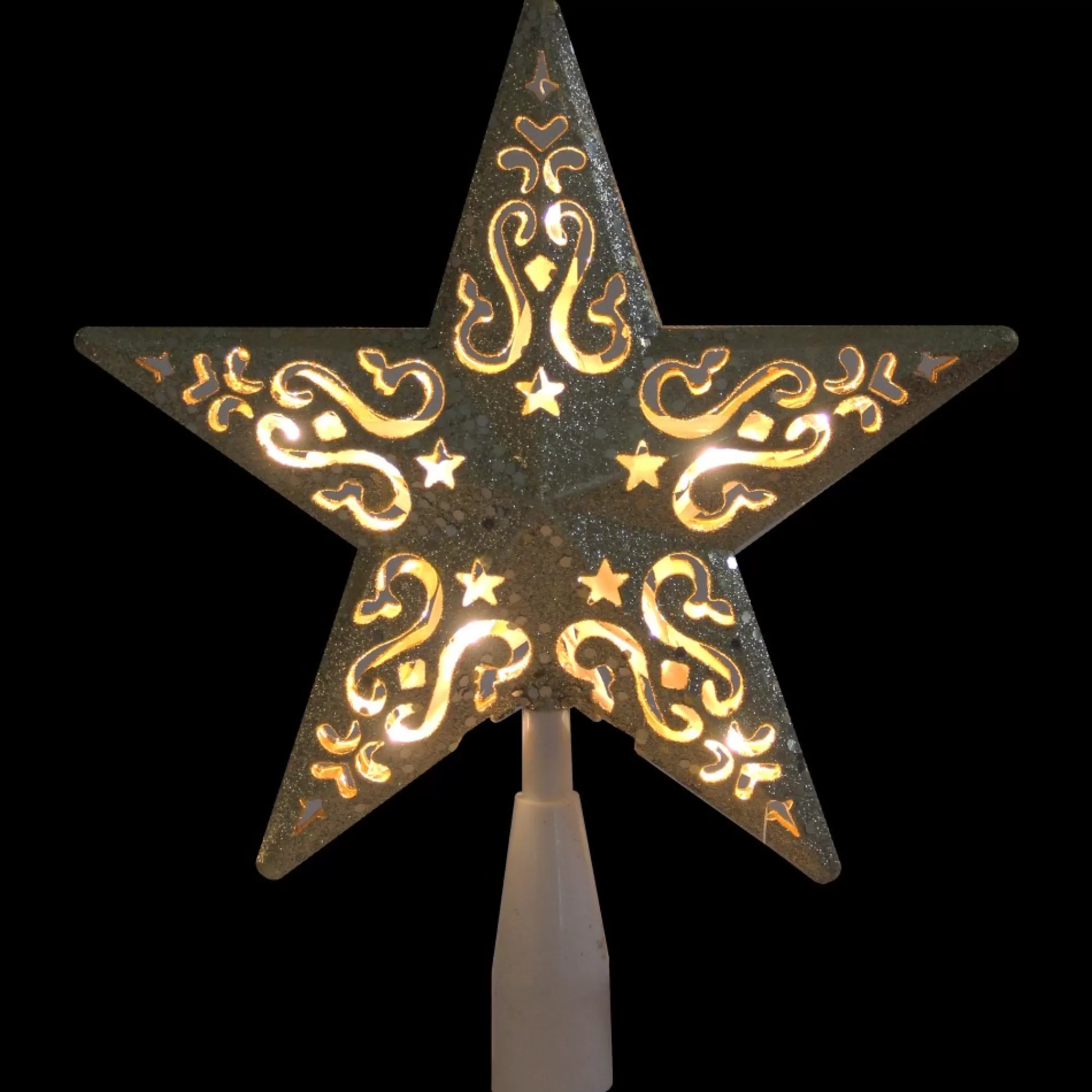 Outlet 8.25" Gold Glitter Star Christmas Tree Topper - Clear Lights Stars