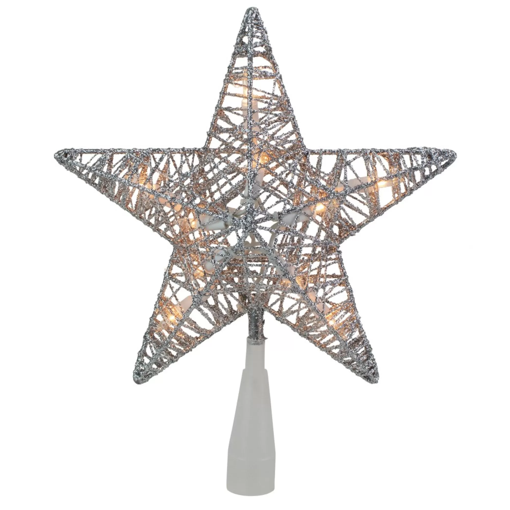 Outlet 9.5" Lighted Silver Star Christmas Tree Topper - Clear Lights Stars