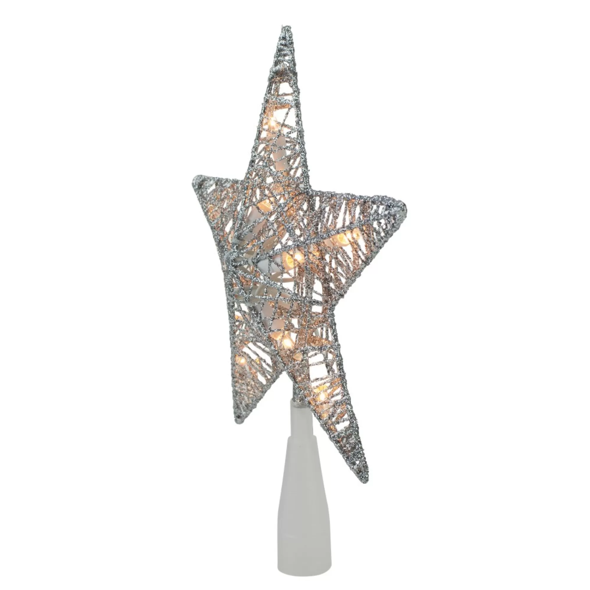 Outlet 9.5" Lighted Silver Star Christmas Tree Topper - Clear Lights Stars