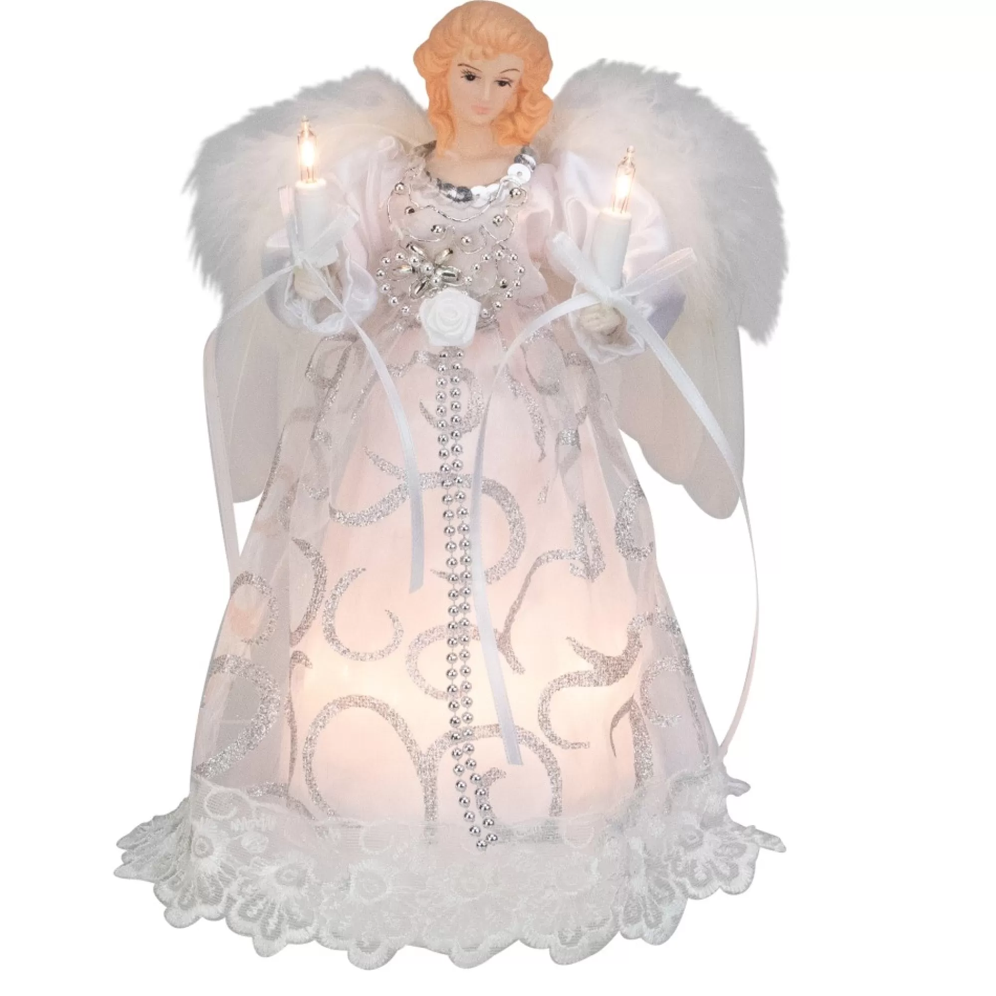 Clearance 9" White And Silver Elegant Angel Christmas Tree Topper Angels