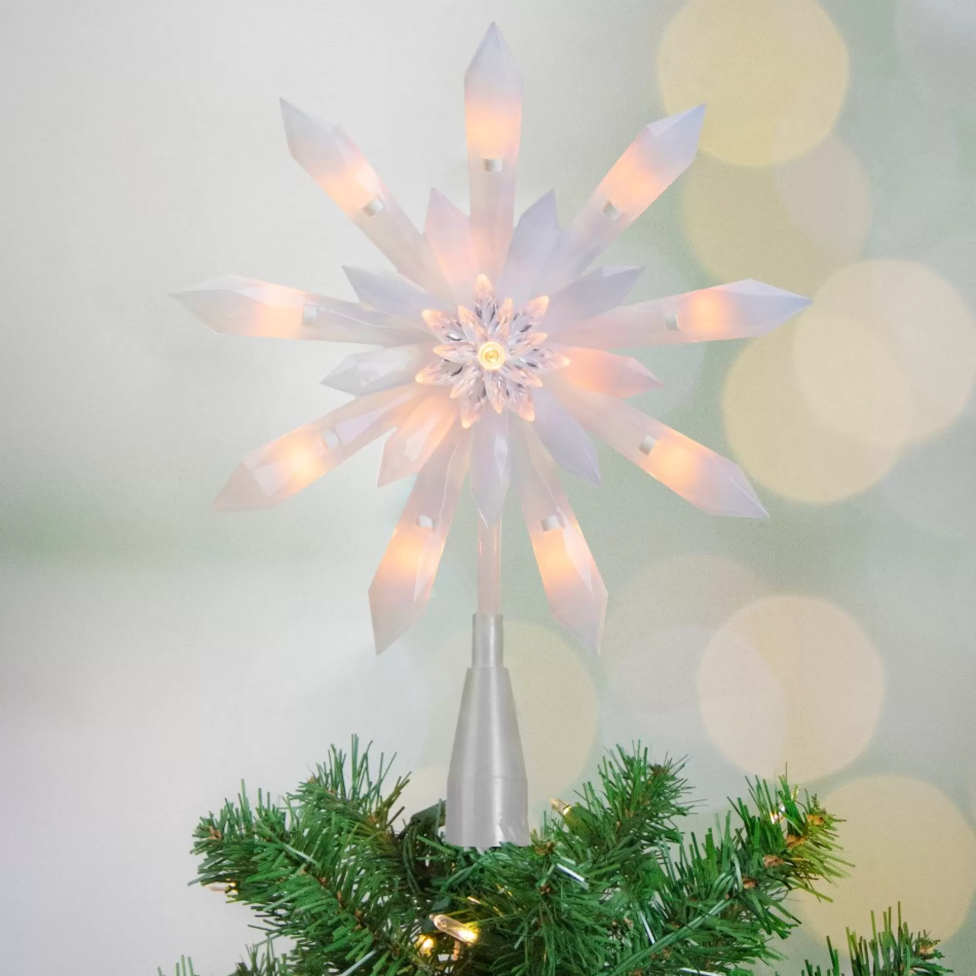 Cheap 9-Inch Lighted White Snowflake Christmas Tree Topper - Clear Lights Stars