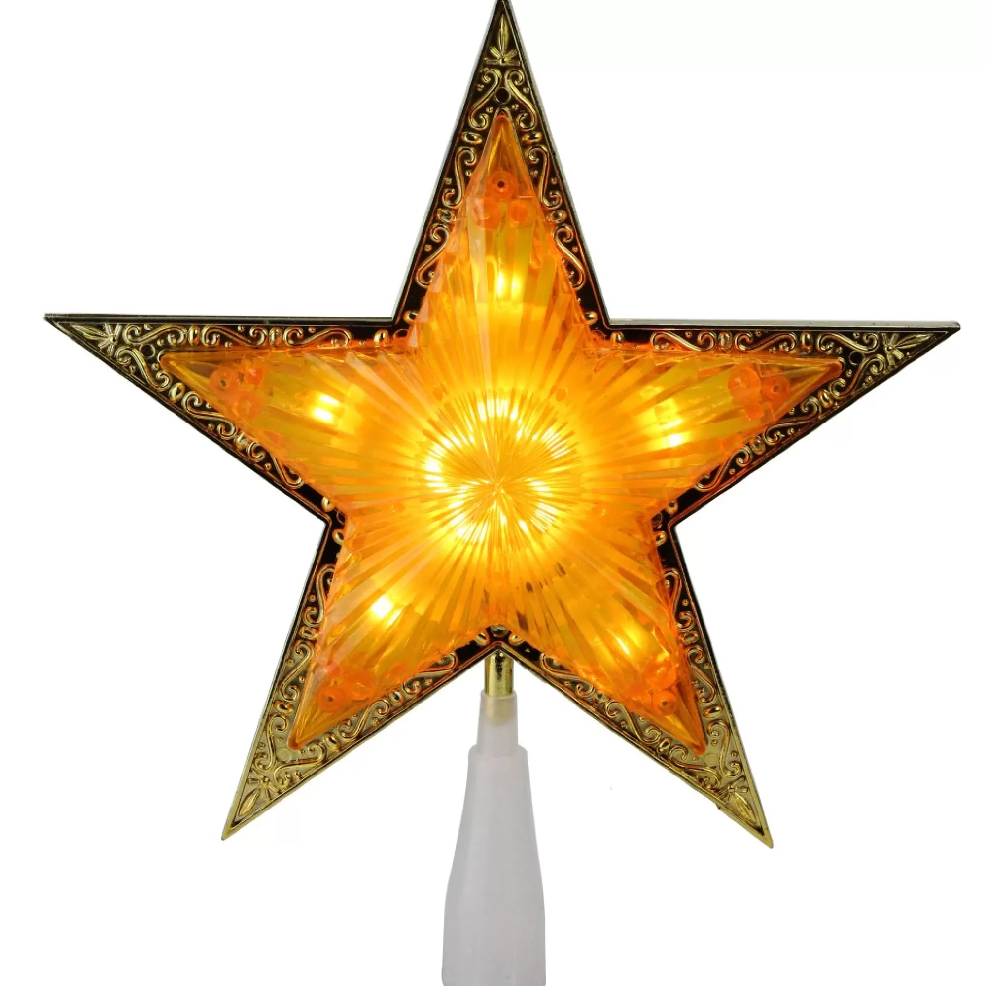 Cheap 9"Lighted Gold Edged Christmas Star Tree Topper - Clear Lights Stars