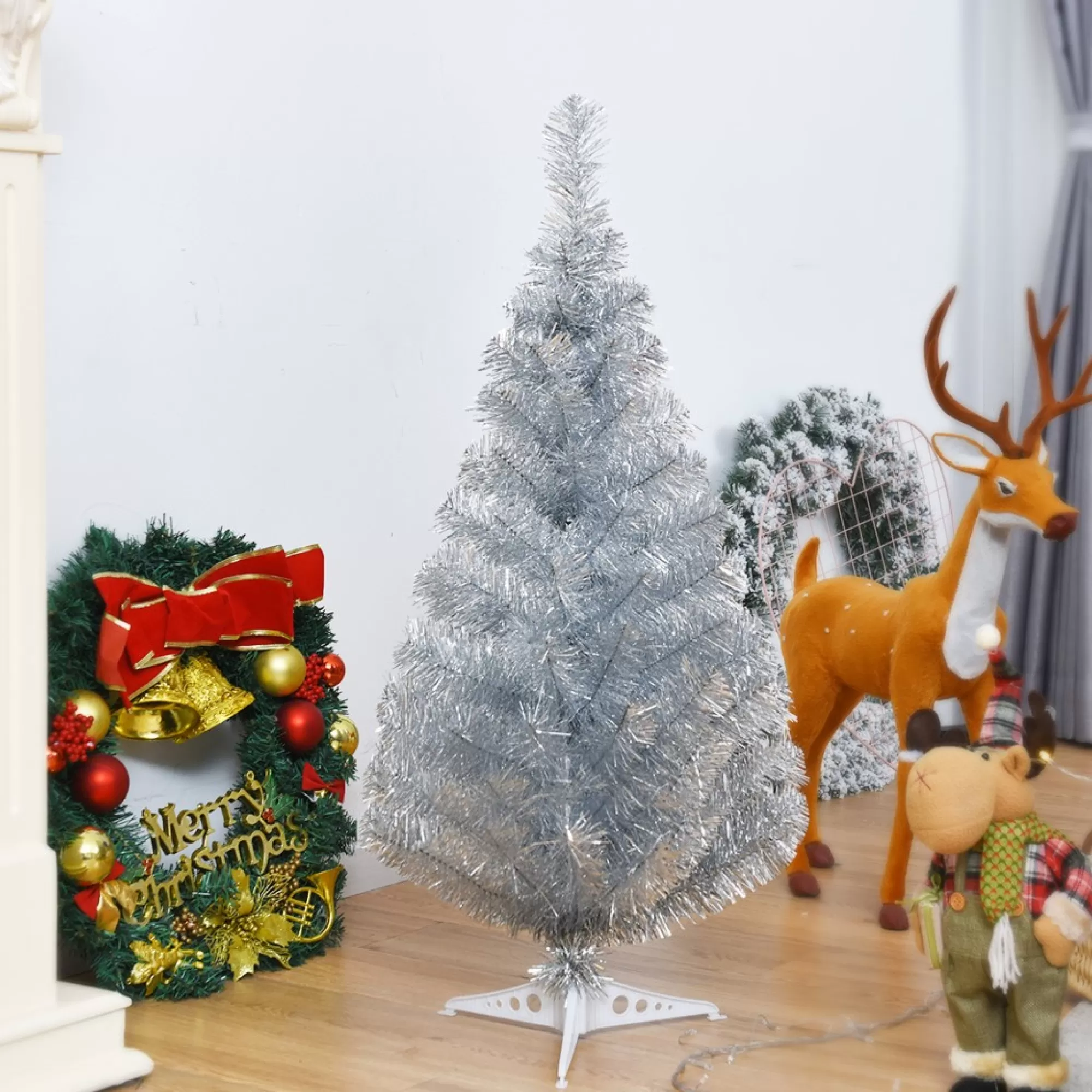 Fashion 3Ft Silver Tinsel Christmas Tree Unlit Artificial Plastic Unlit