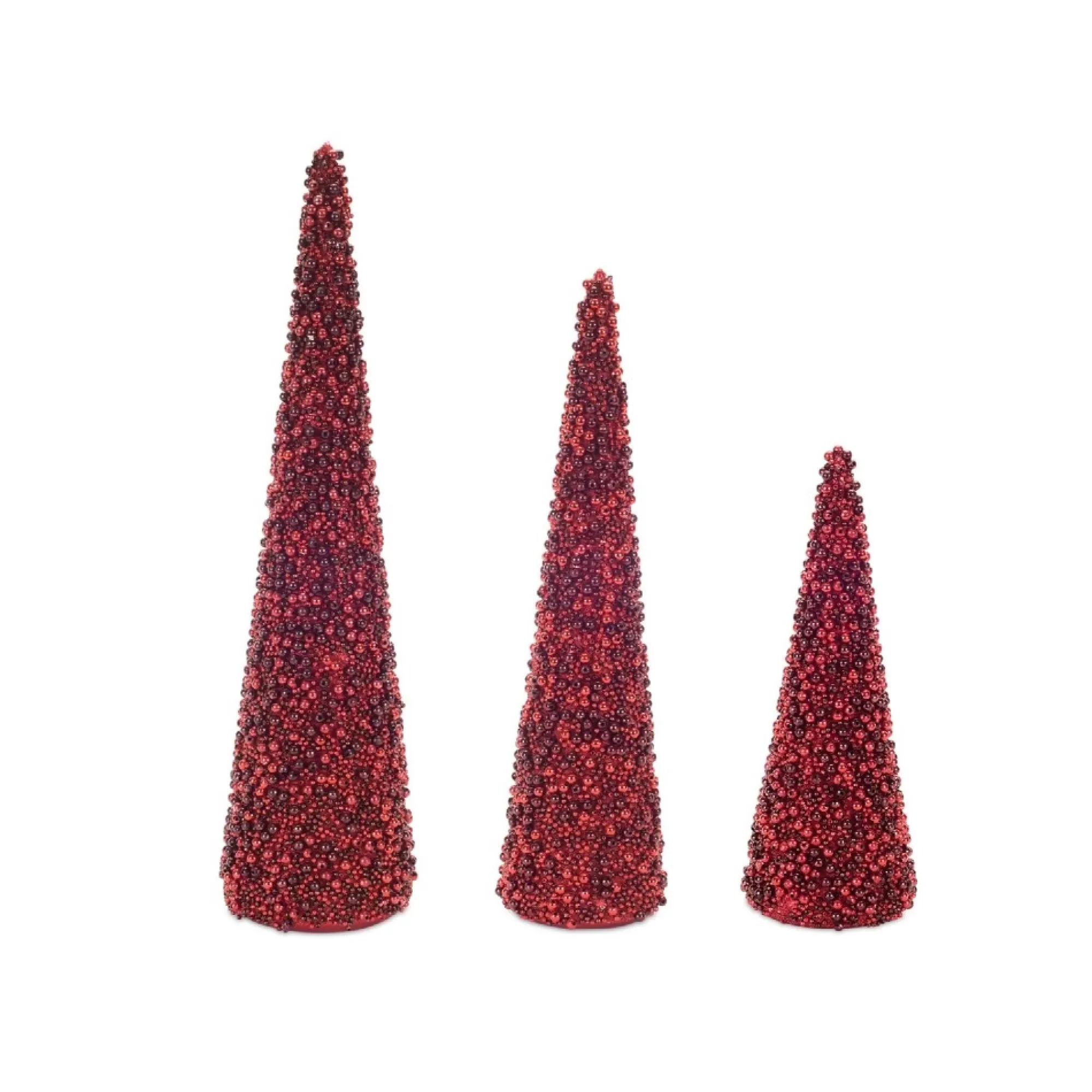 New Set Of 3 Red Glass Beaded Tree 16.50" Unlit