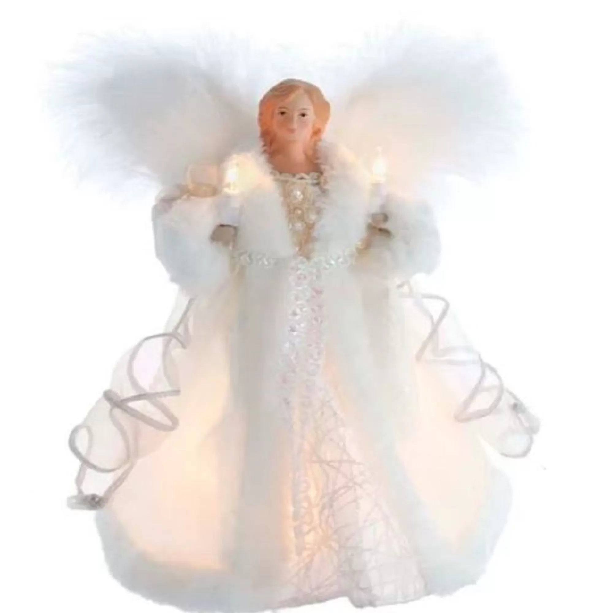 Fashion White Angel Lighted Christmas Tree Topper 10 Inch Ul2902 Finials